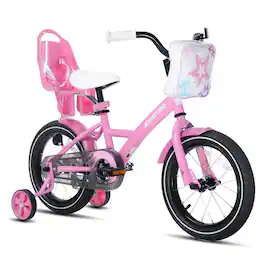 JOYSTAR - Zinnia 16" Kids Bike for Ages 4-7 Girls, Children's Bicycle with Training Wheels & Doll Seat - Pink