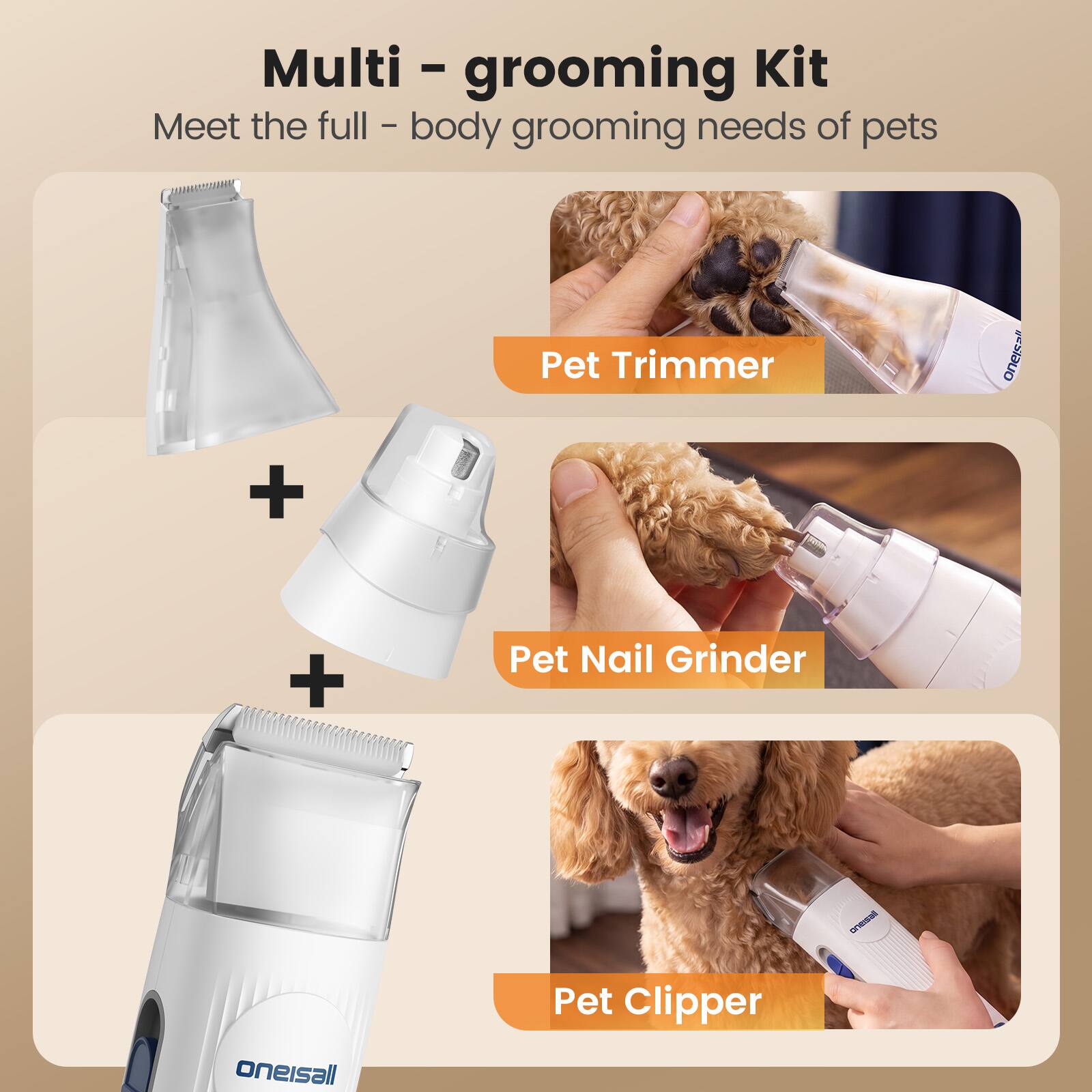 Oneisall 7 in 1 Pet Grooming Kit Dog Clipper Vacuum, Paw Trimmer