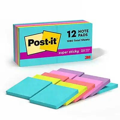 Post-it
12 Note Pads
1080 Total Sheets
Super Sticky
2X Power
3M