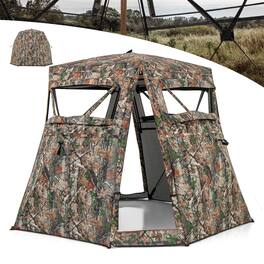 Gymax - 3 in 1 Multifunctional Hunting Blind w/ Skylight Roof Cover Carrying Bag stakes - Camouflage