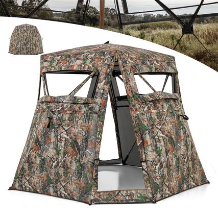 Front. Gymax - Gymax 3 in 1 Multifunctional Hunting Blind w/ Skylight Roof Cover Carrying Bag stakes - Camouflage.