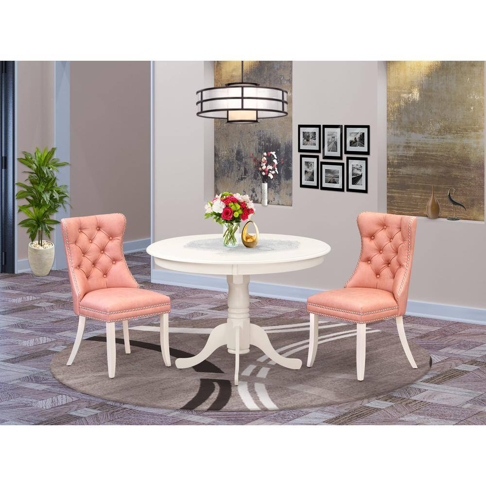 Alt View 3. East West Furniture - 3 Piece Dining Table Set Consists of a Round Dining Table with Pedestal - White.