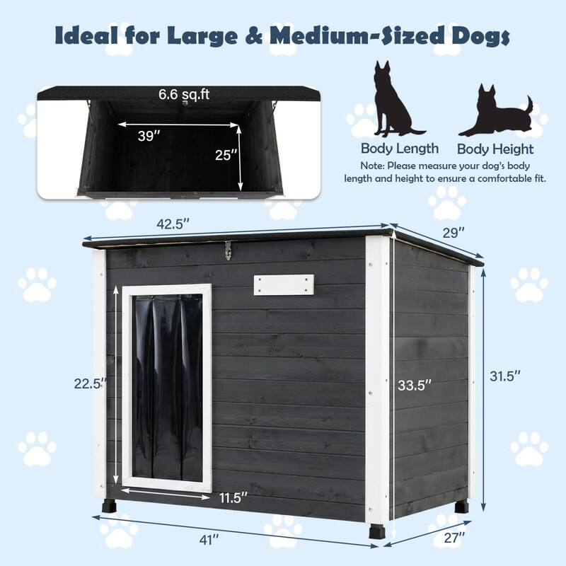 Ideal for Large & Medium-Sized Dogs

6.6 sq. ft

39"  
25"  
Body Length  
Body Height  
Note: Please measure your dog's body length and height to ensure a comfortable fit.

42.5"  
29"  
22.5"  
33.5"  
31.5"  
11.5"  
41"  
27"