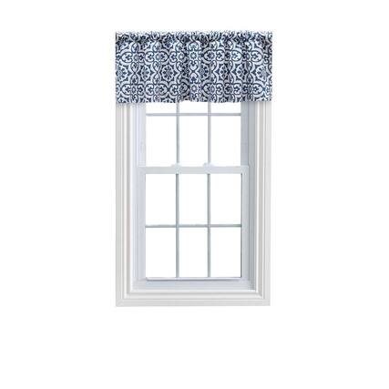 Front. Ellis Curtain - Ellis Athens Printed Tile Design on a Ground 3" Rod Pocket Premium Tailored Valance 50"x16" Navy - Navy.