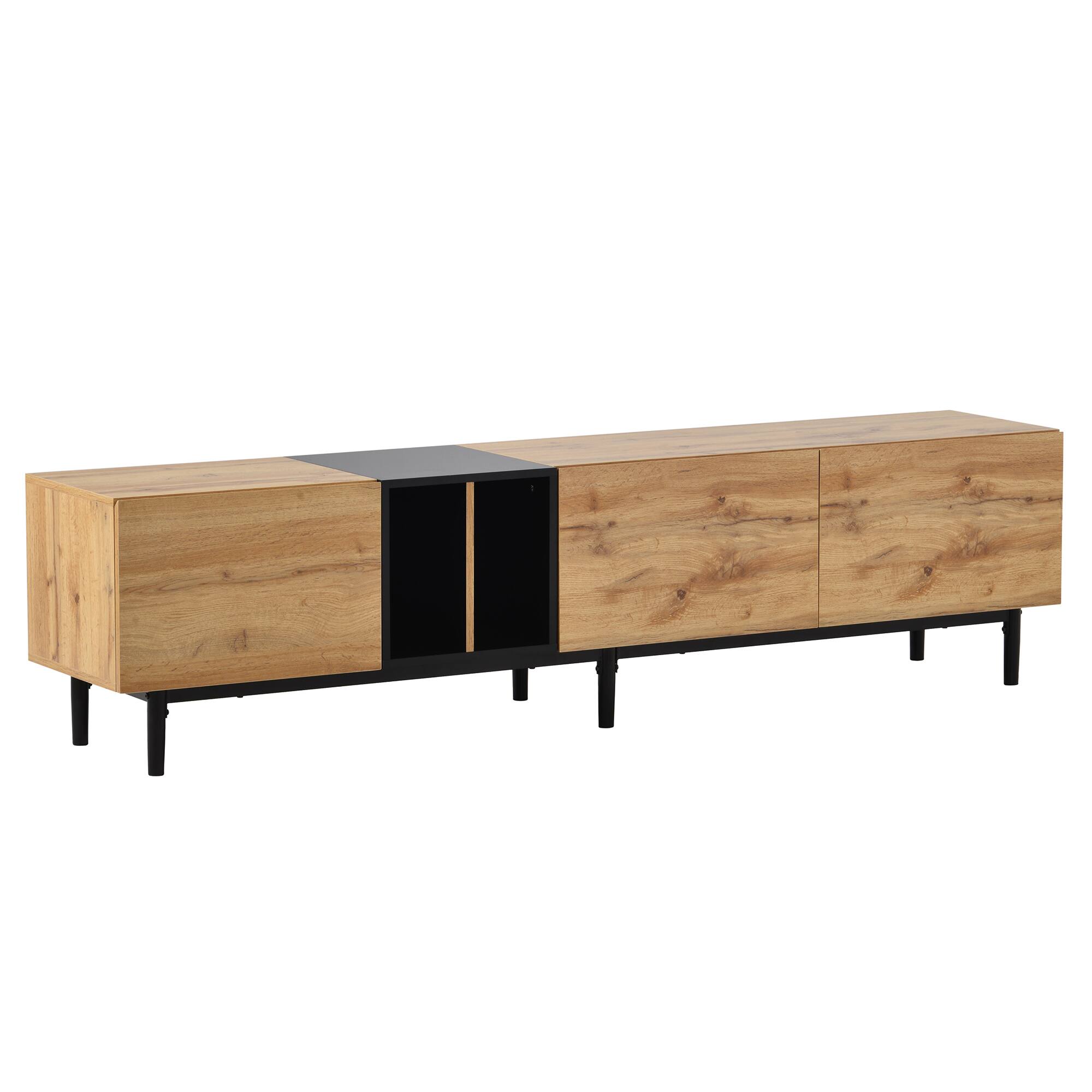 Alt View 1. Dexmalle - Dexmalle-Modern TV Stand for 80 Inch TVs Entertainment Center with 3 Doors and Large Cabinets-Natural Wood - Natural Wood.