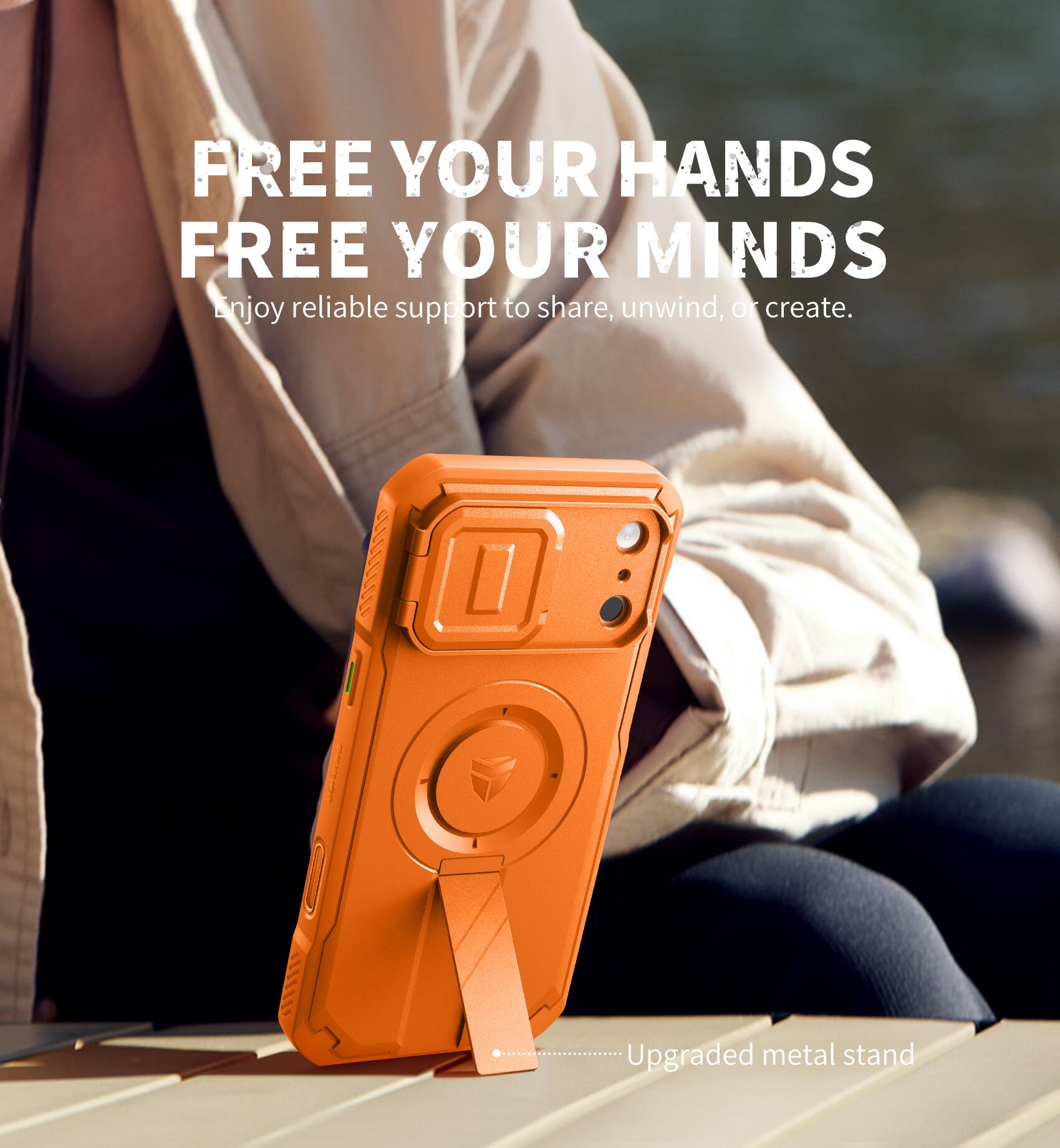 FREE YOUR HANDS  
FREE YOUR MINDS  
Enjoy reliable support to share, unwind, or create.  
TUT Upgraded metal stand