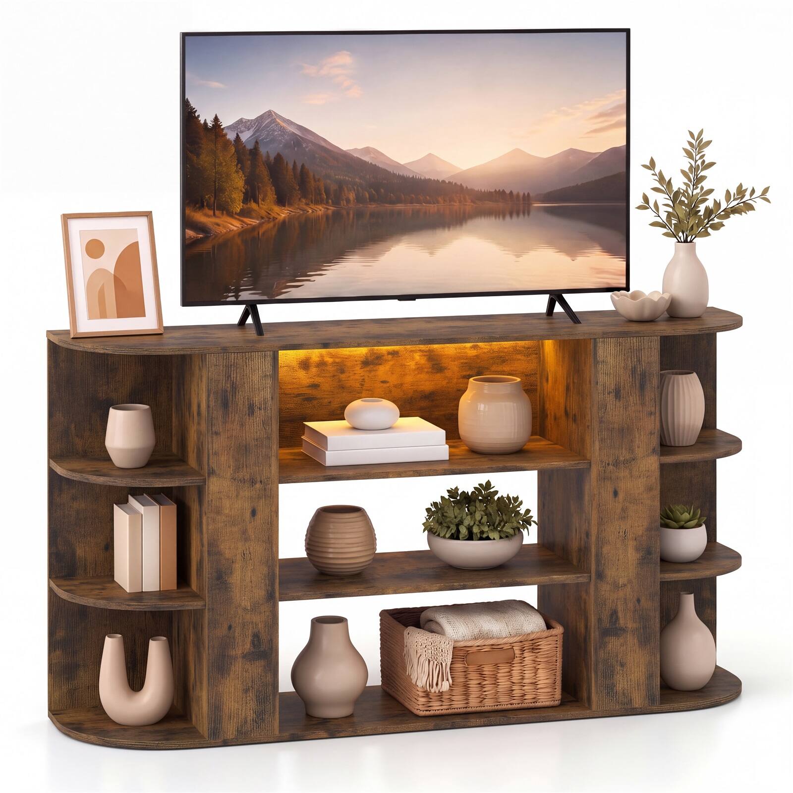 Alt View 1. Costway - Costway 50" Television Stand with Adjustable & Removable Shelf, Media Console Table Rustic - Rustic Brown.