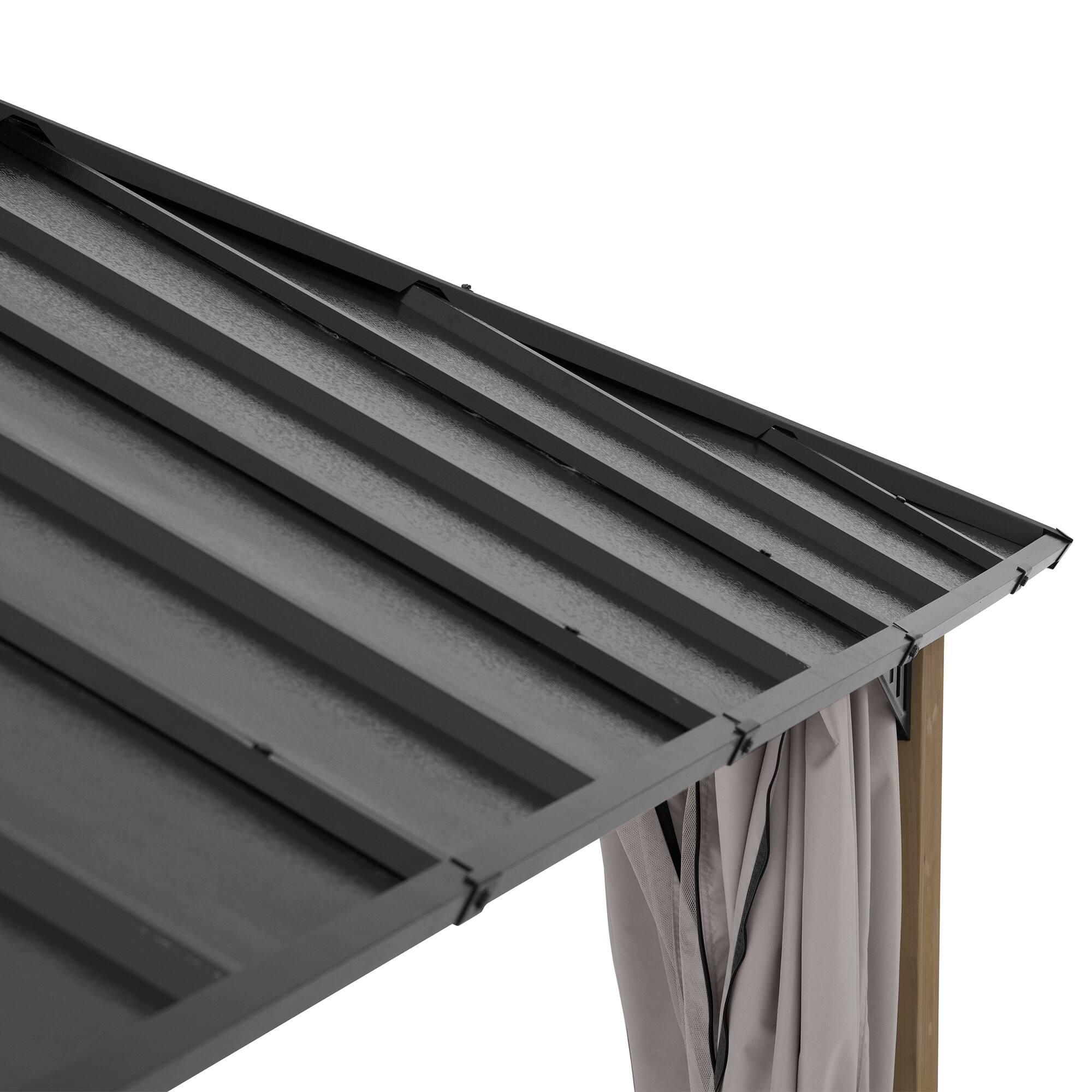 Alt View 1. SUNJOY - SUNJOY Kingston 14x12 Gazebo, Steel Hardtop Gazebo with Curtain and Netting - Cedar Posts - Black.