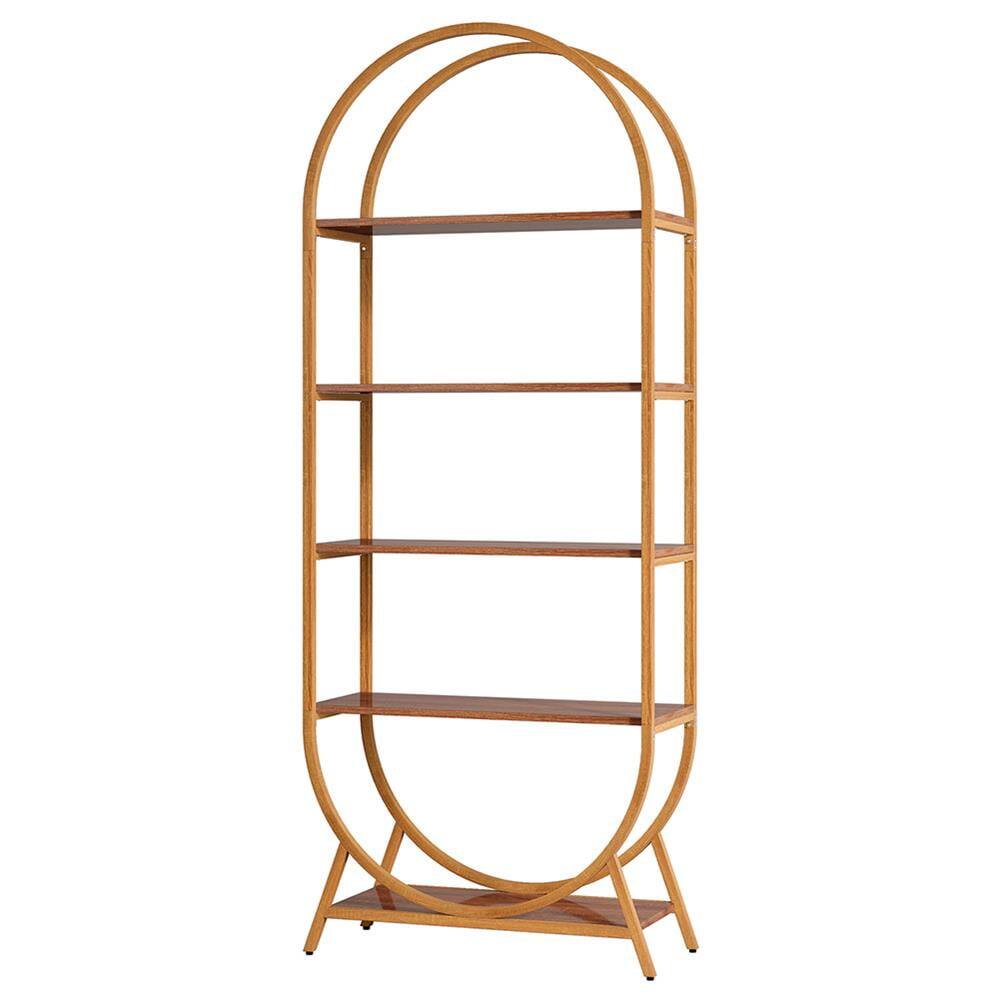 Angle. Kadyn - Kadyn Bookshelf, Storage Shelf, Bookcase,5-Tier Bookshelf, 70.8" Open Bookcase Arched Display Rack,Bright Brown - Bright Brown.