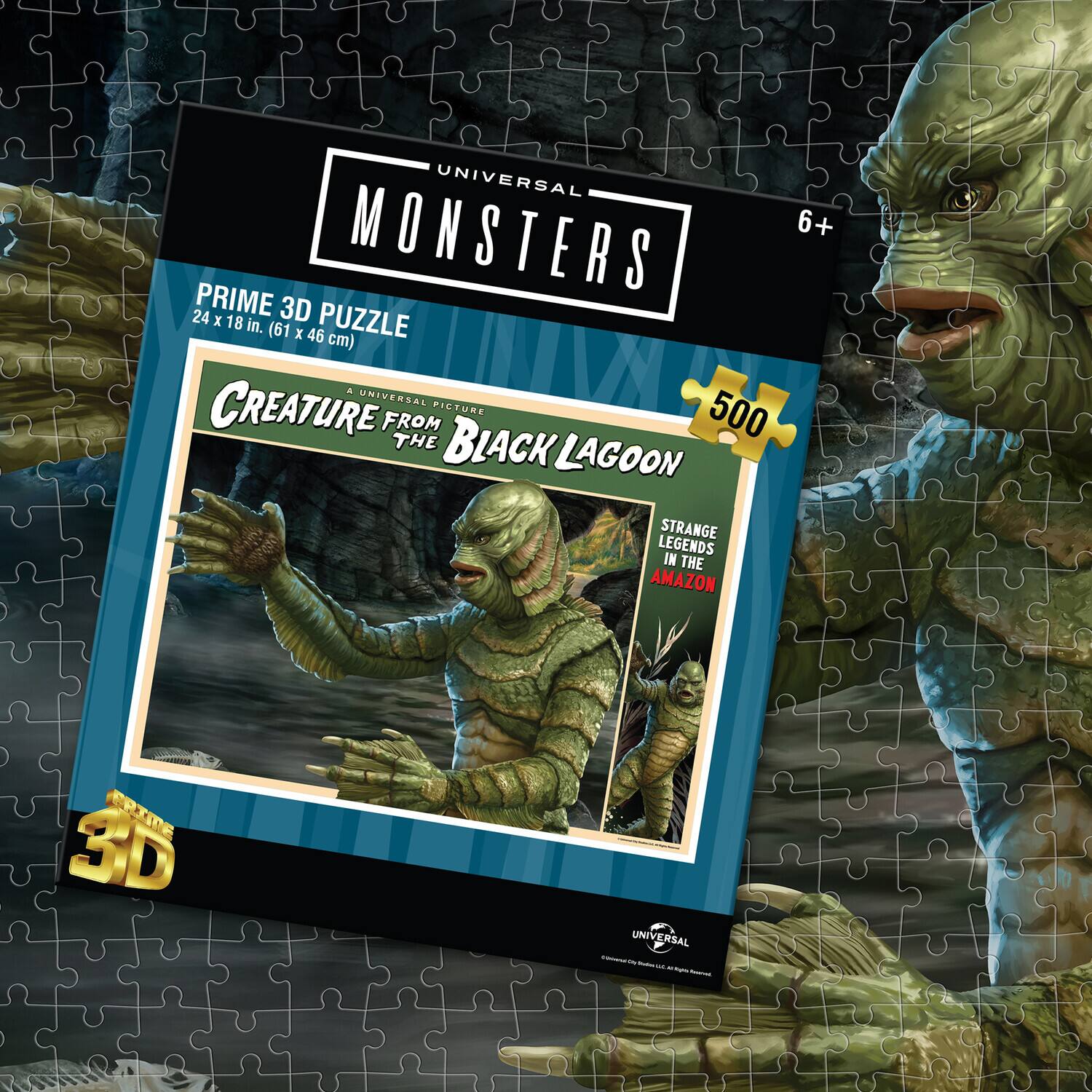 UNIVERSAL MONSTERS 6+ 24 PRIME X 3D PUZZLE 18 in. (61 X 46 cm) 4 UNIVERSAL PICTURE CREATURE FROM THE BLACK LAGOON STRANGE LEGENDS IN THE AMAZON 30 FRIME UNIVERSAL UPRIANA by Letter Sake AN hourves.