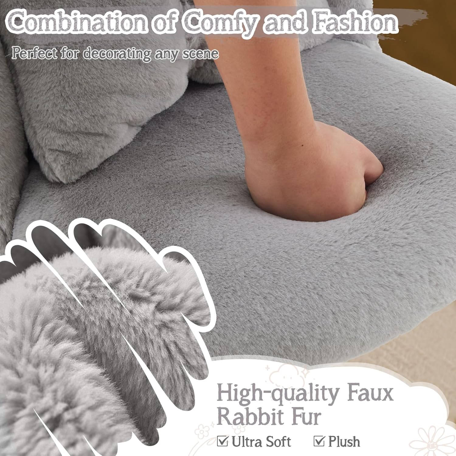 Combination of Comfy and Fashion  
Perfect for decorating any scene  

High-quality Faux Rabbit Fur  
Ultra Soft  
Plush