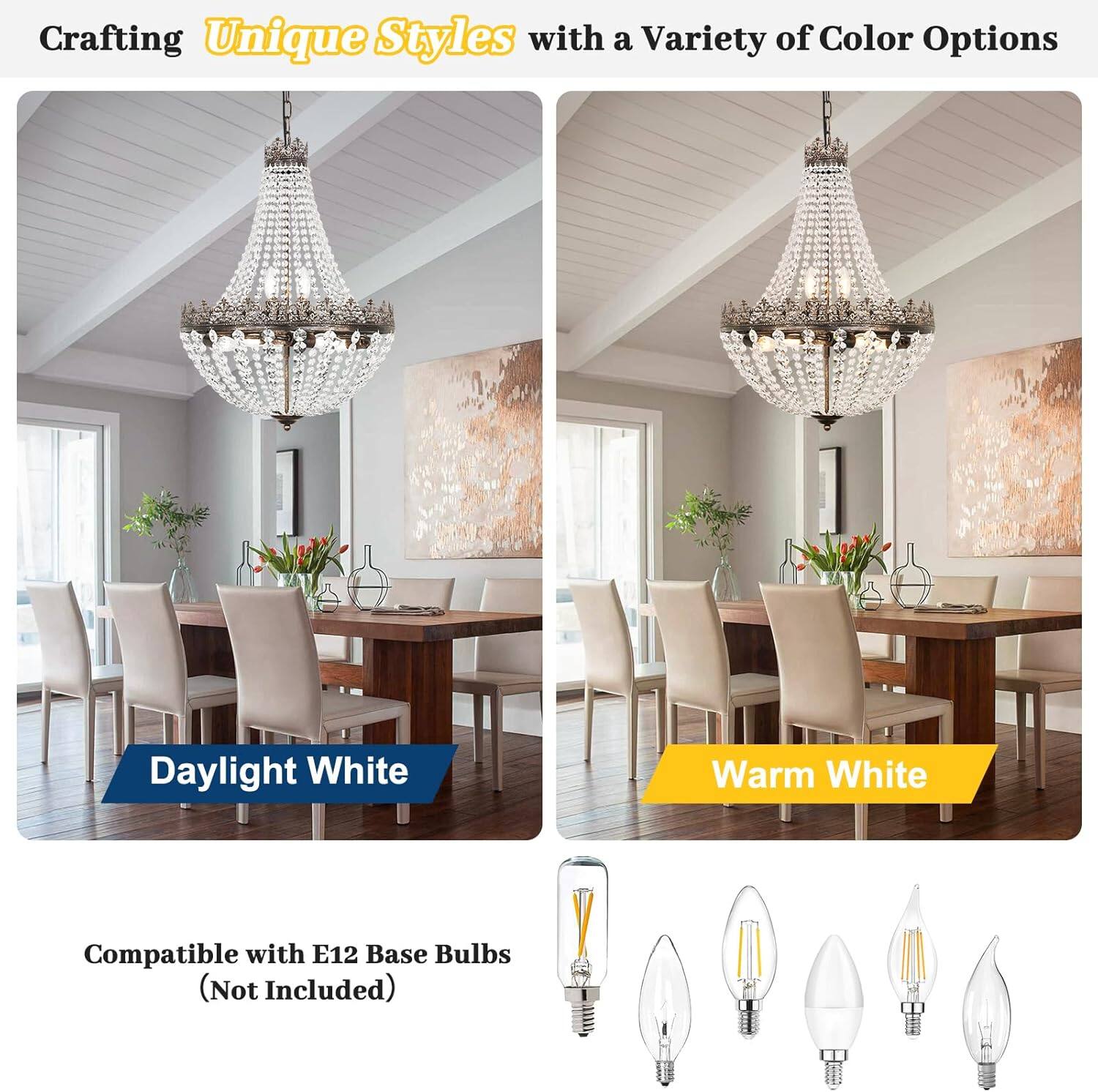 Crafting Unique Styles with a Variety of Color Options

Daylight White

Warm White

Compatible with E12 Base Bulbs (Not Included)