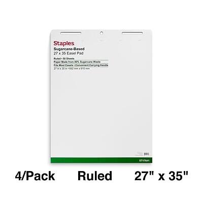 Staples Sugarcane-Based 27 x 35 Easel Pad  
Ruled 35 Sheets  
Made from 80% Sugarcane Waste  
Fits Most Easels  
Convenient Carrying Handles  
4/Pack  
Ruled 27" x 35"