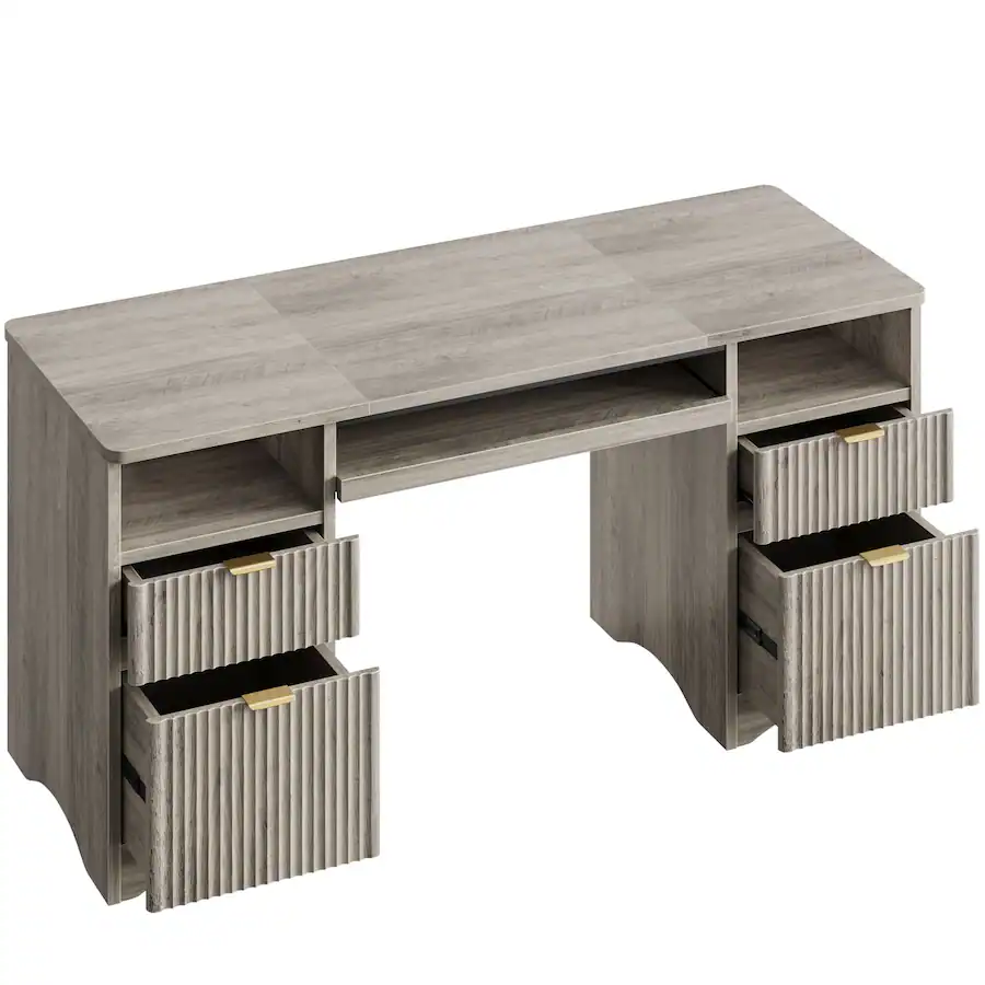 Bestier 59 Inch Executive Office Desk with Four Drawers, Keyboard Tray ...
