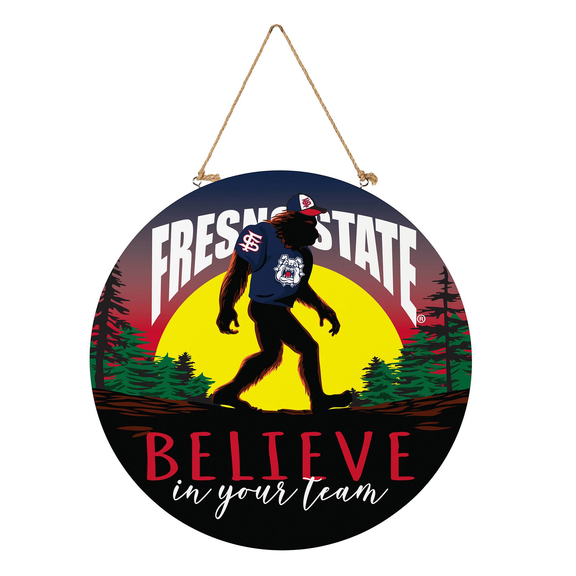 Fresno State Bulldogs 18" Bigfoot "Believe in Yourself" Team Logo Wood Round Door Sign