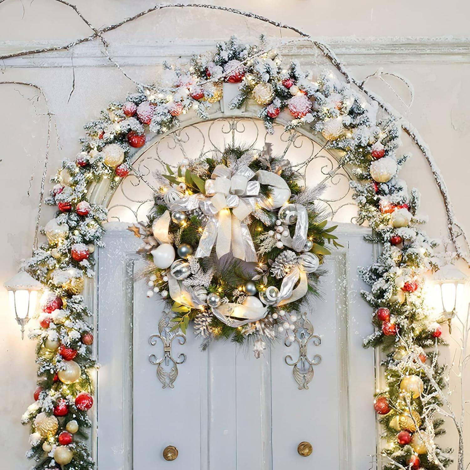 Alt View 1. GARVEE - 30 Inch Christmas Wreath with Lights, Lighted Large Outdoor Christmas Door Wreath with 40 Battery Operated LED Lights - Green.