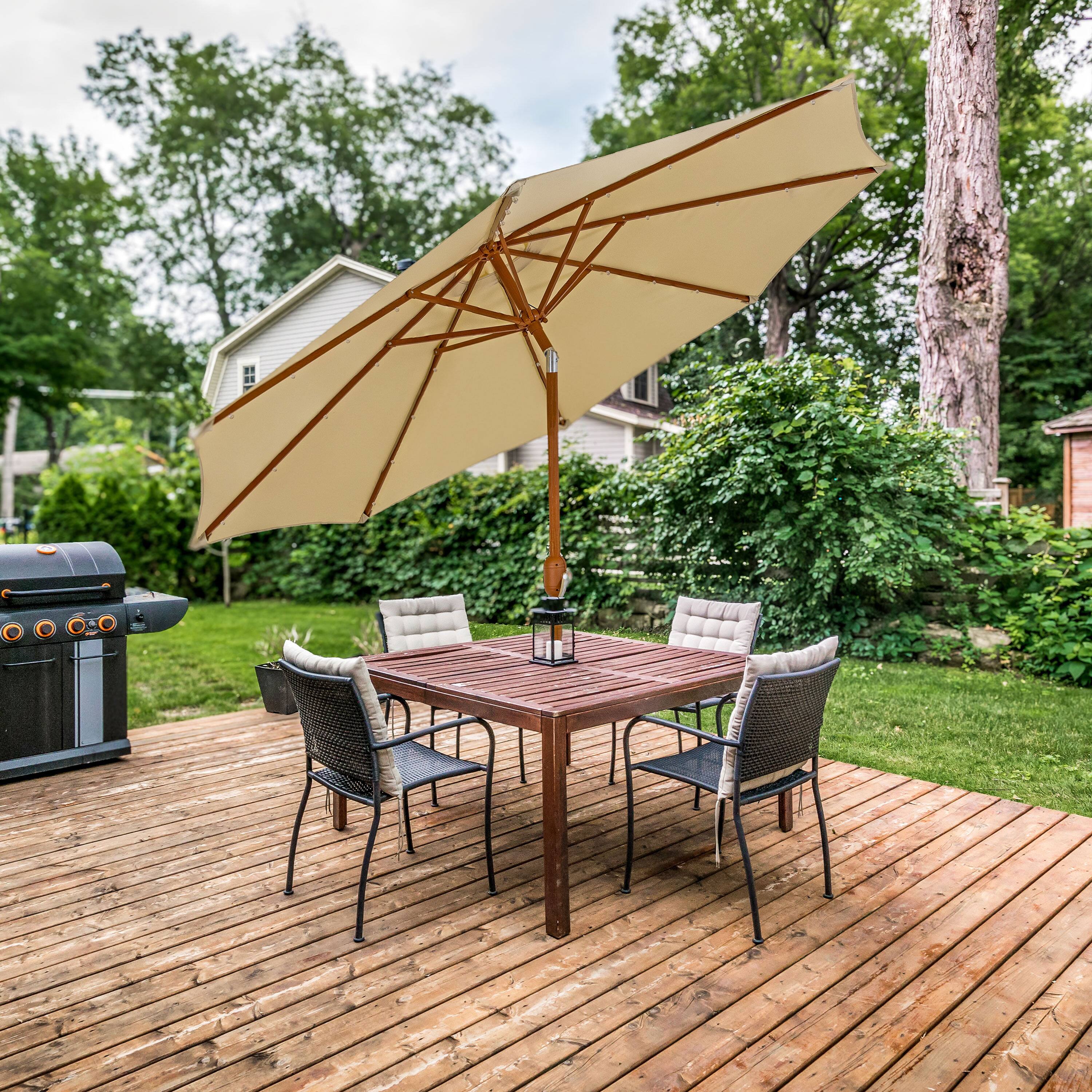 Alt View 7. Sunnydaze - 8.5 ft Solar Patio Umbrella with Faux Woodgrain Finish - Beige.
