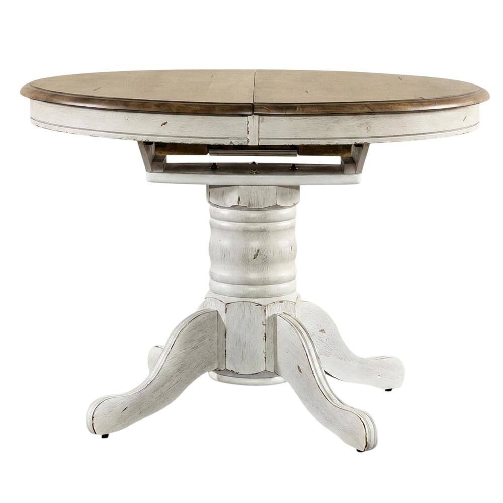 Angle. Starlight Canyon Home - Starlight Canyon Home Pedestal Table, Pedestal Base, Quality Build - White - White W/ Antique Honey Top.