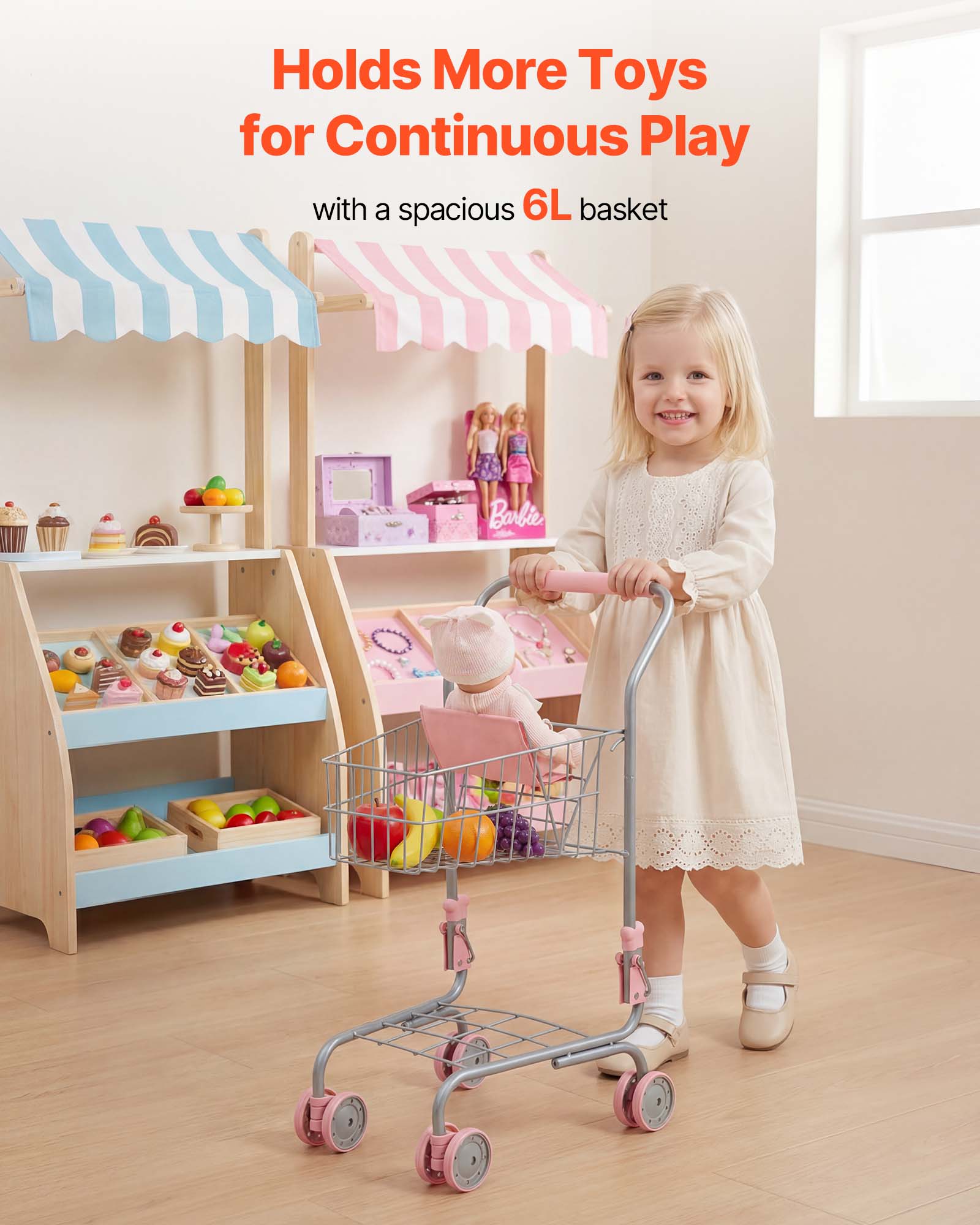 Holds More Toys for Continuous Play with a spacious 6L basket