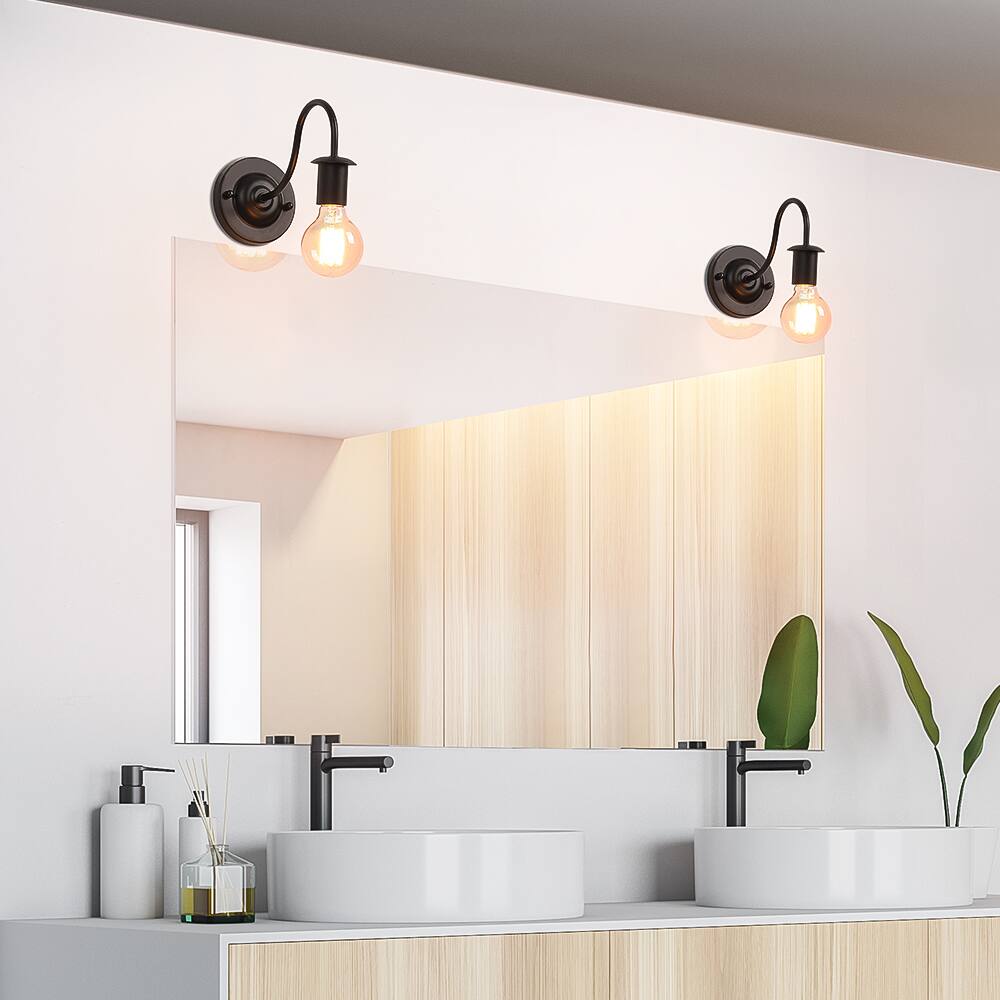 Alt View 2. Oumilen - Black Industrial Wall Sconce with Curved Arm, E26 Socket, Max 60W, Hardwired.