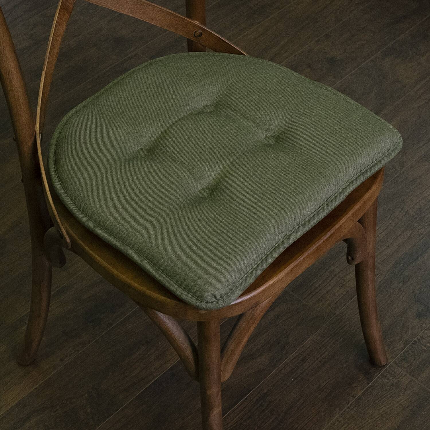 Left. Sweet Home Collection - Solid Color U Shaped Memory Foam 17" x 16" Chair Cushions, 6-Pack - Army Green.