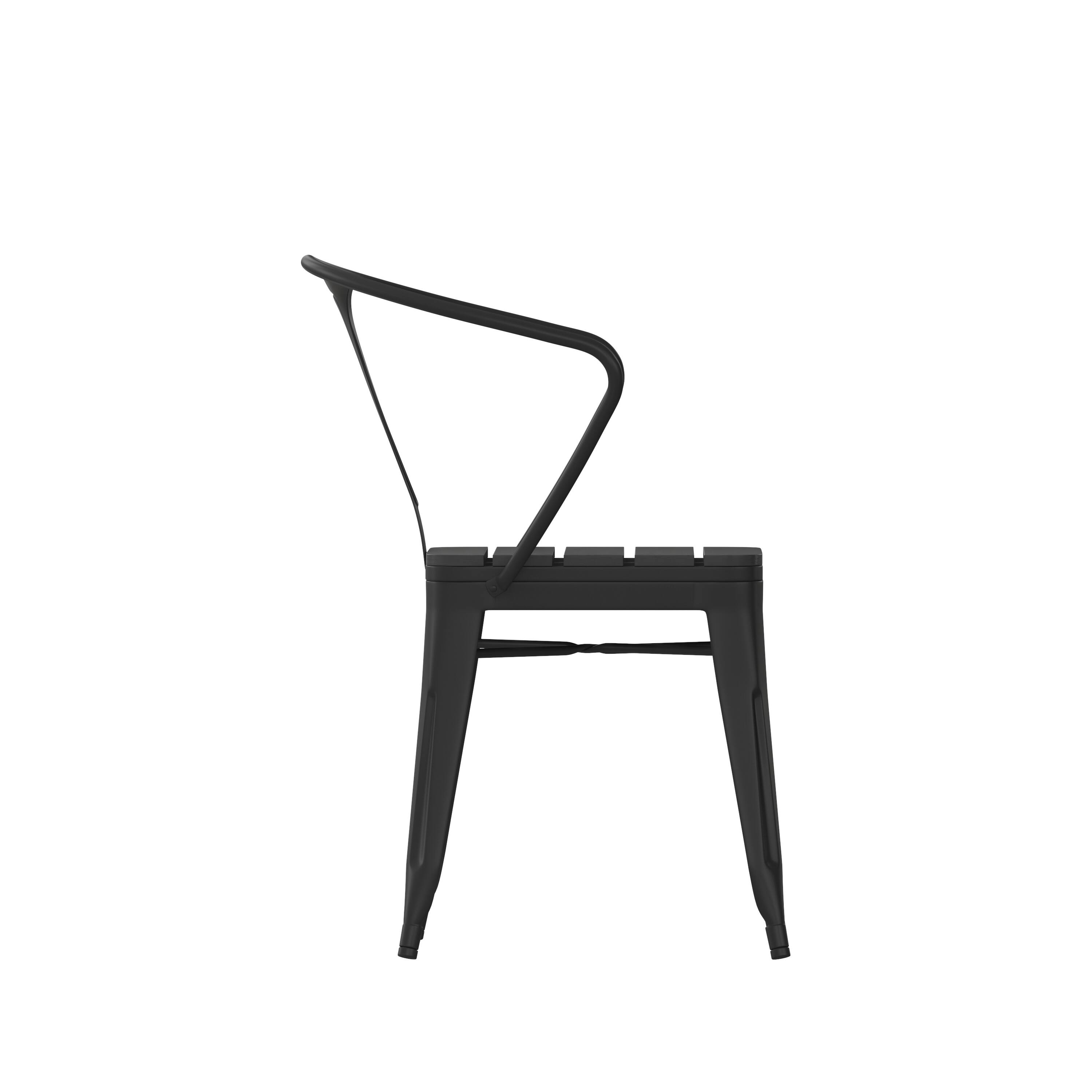 Alt View 9. Emma + Oliver - All-Weather Metal Stack Chair with Arms and Polyresin Seat and Back - Black.
