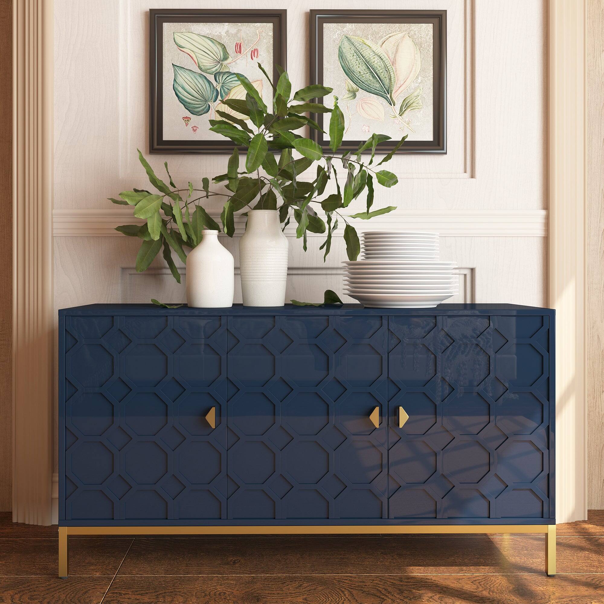 Alt View 2. Boyel Living - Freestanding Storage Cabinet 3-Door Accent Cabinet - Navy.