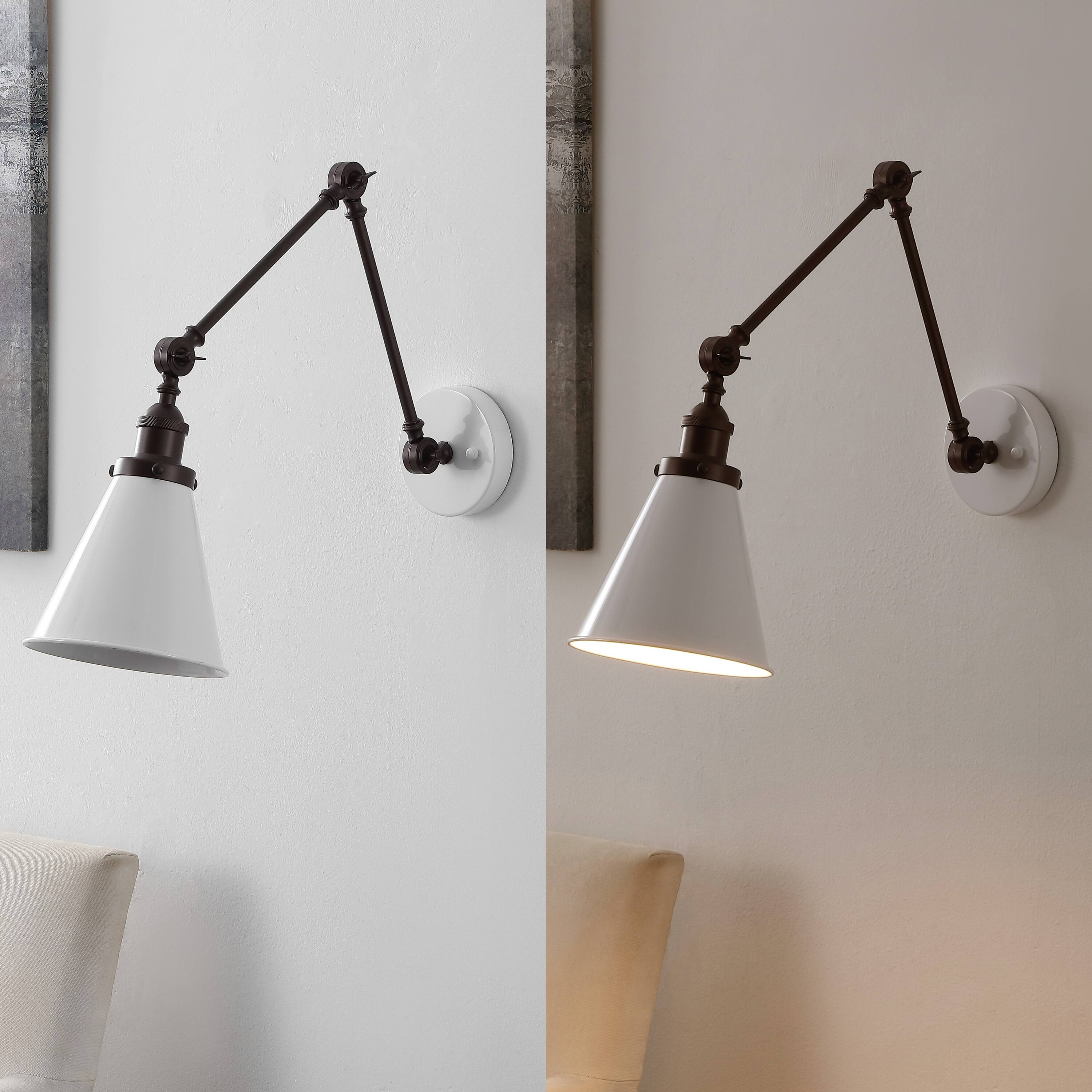 Alt View 4. Jonathan Y - Rover 7" Classic Industrial Metal Adjustable Arm LED Wall Sconce, White/Oil Rubbed Bronze - White/Oil Rubbed Bronze.