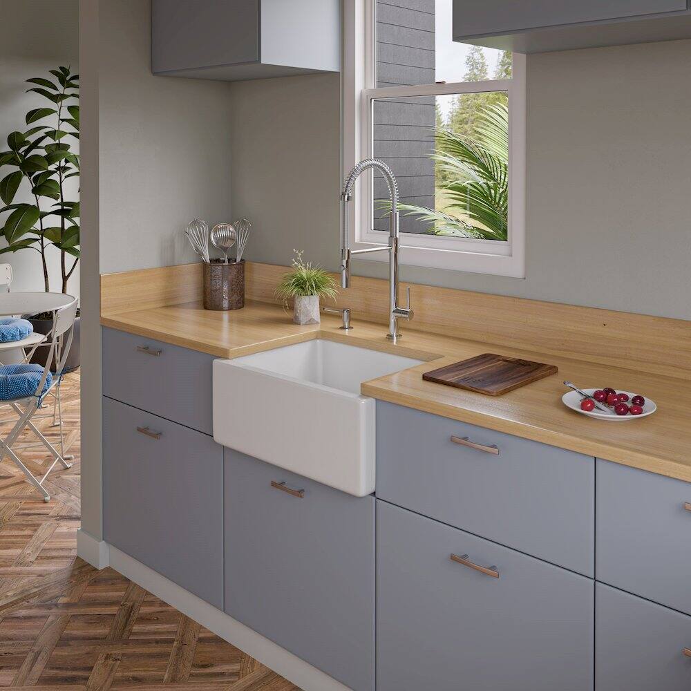 Alt View 3. Alfi - ALFI brand 24 inch White Reversible Smooth / Fluted Single Bowl Fireclay Farm Sink - White.