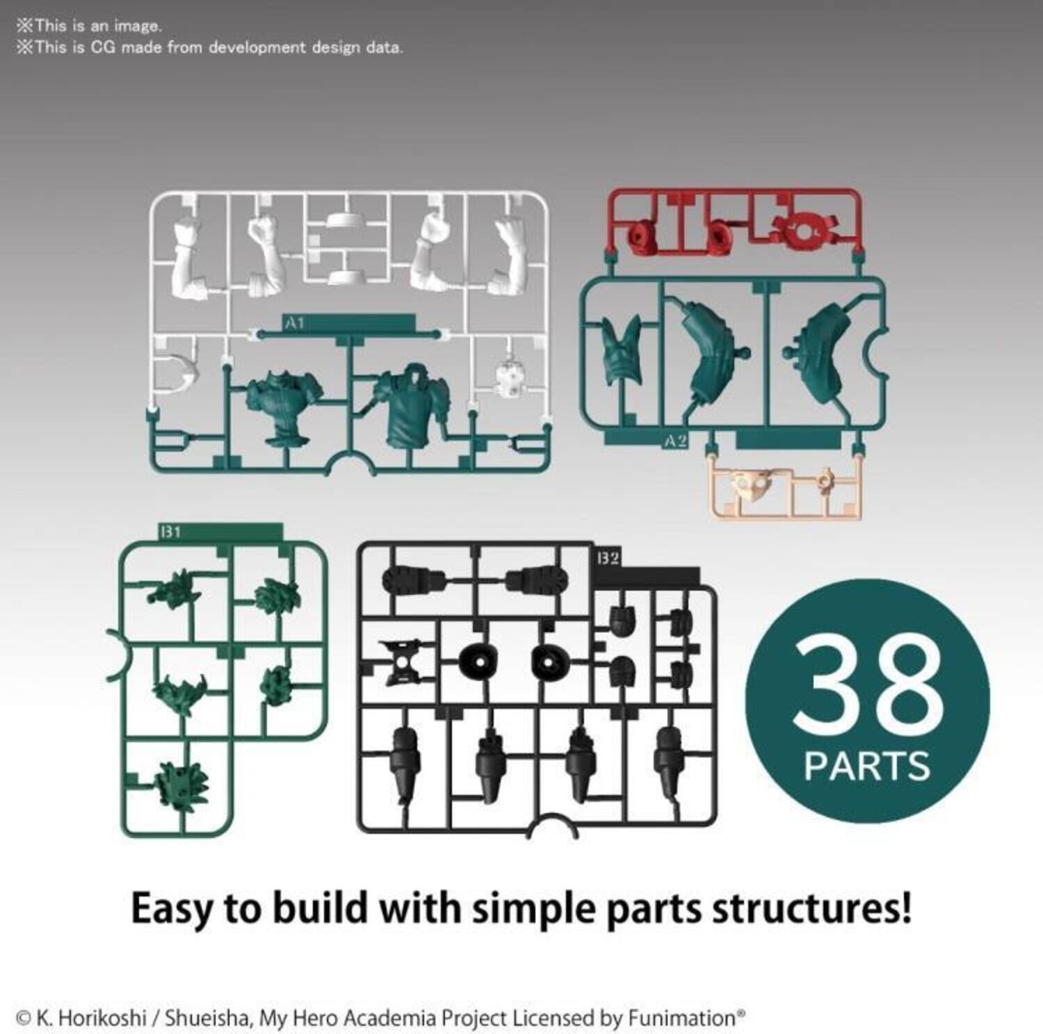 This is an image.  
This is CG made from development design data.  

A1 A2 B1 132 38 PARTS  
Easy to build with simple parts structures!  

© K. Horikoshi / Shueisha, My Hero Academia Project Licensed by Funimation