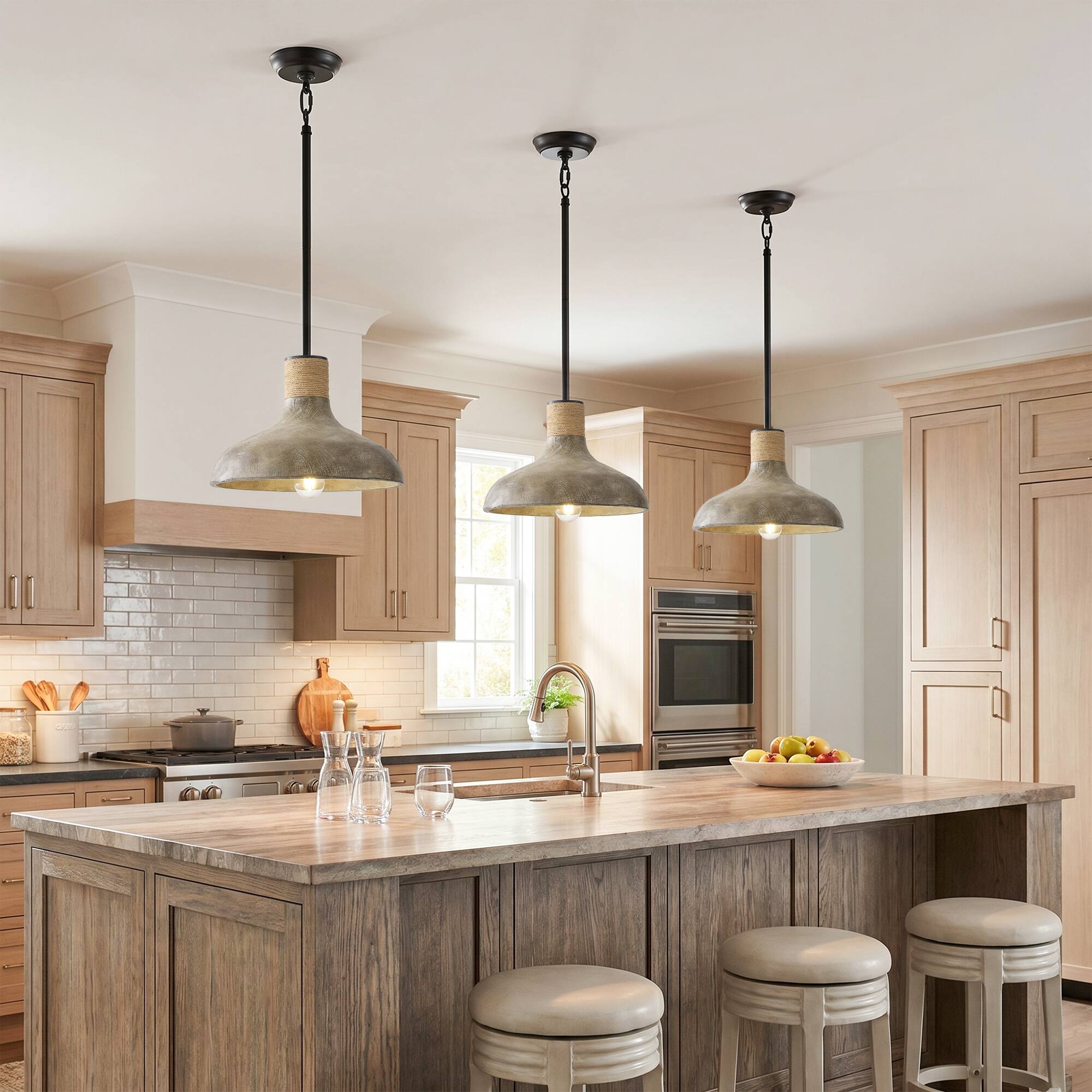 Angle. Parrot Uncle - 15" Rustic Farmhouse Natural 1-Light Rope Adjustable Pendant Light for Kitchen Island - Natural.