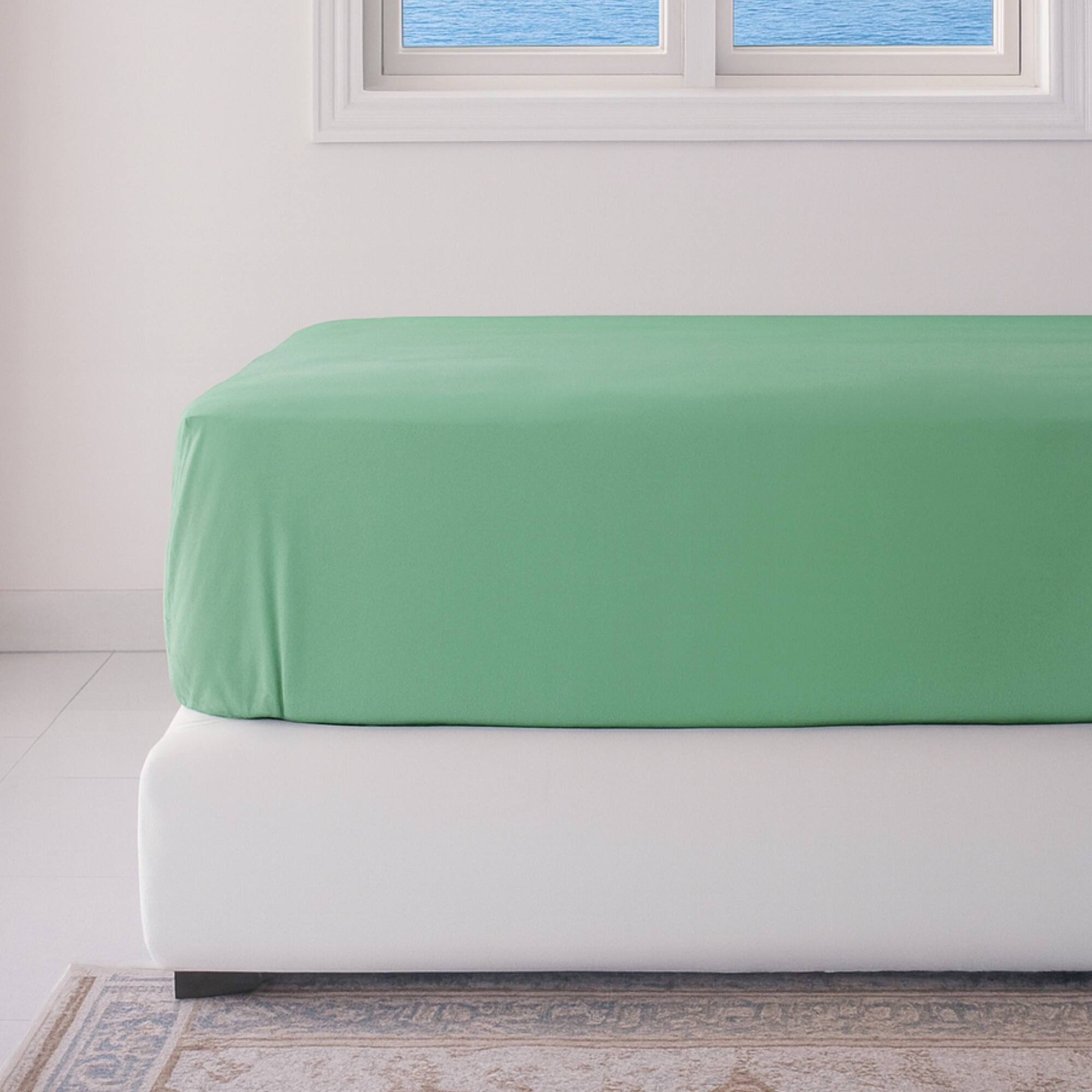 Angle. BedVoyage - Luxury 100% viscose from Bamboo Fitted Sheet - Seaglass.