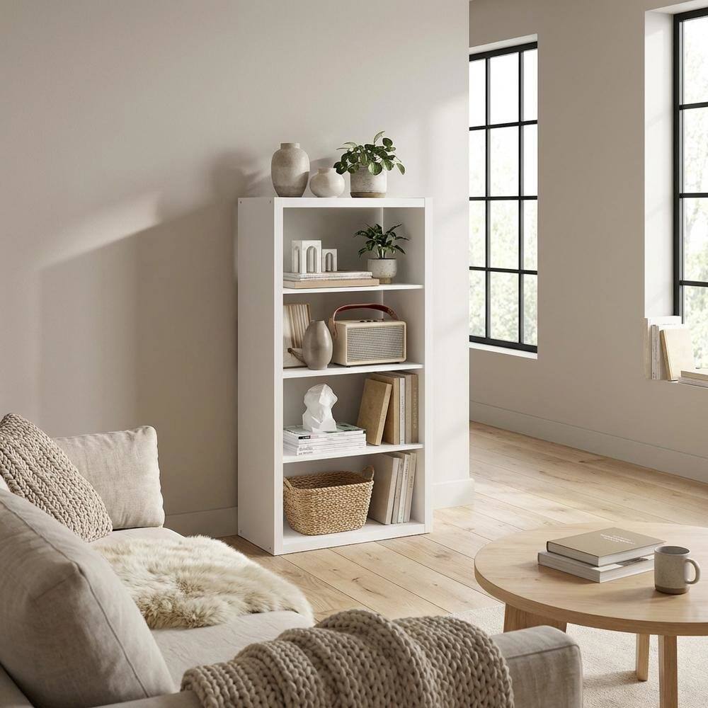 Left. FurniFact - Wooden Bookcase with Open Shelving for Home or Office Storage - White.