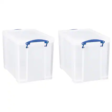 Front. Really Useful Box - Really Useful Box 19L Storage Container with Lid and Clip Lock Handles, (2 Pack) - Clear.