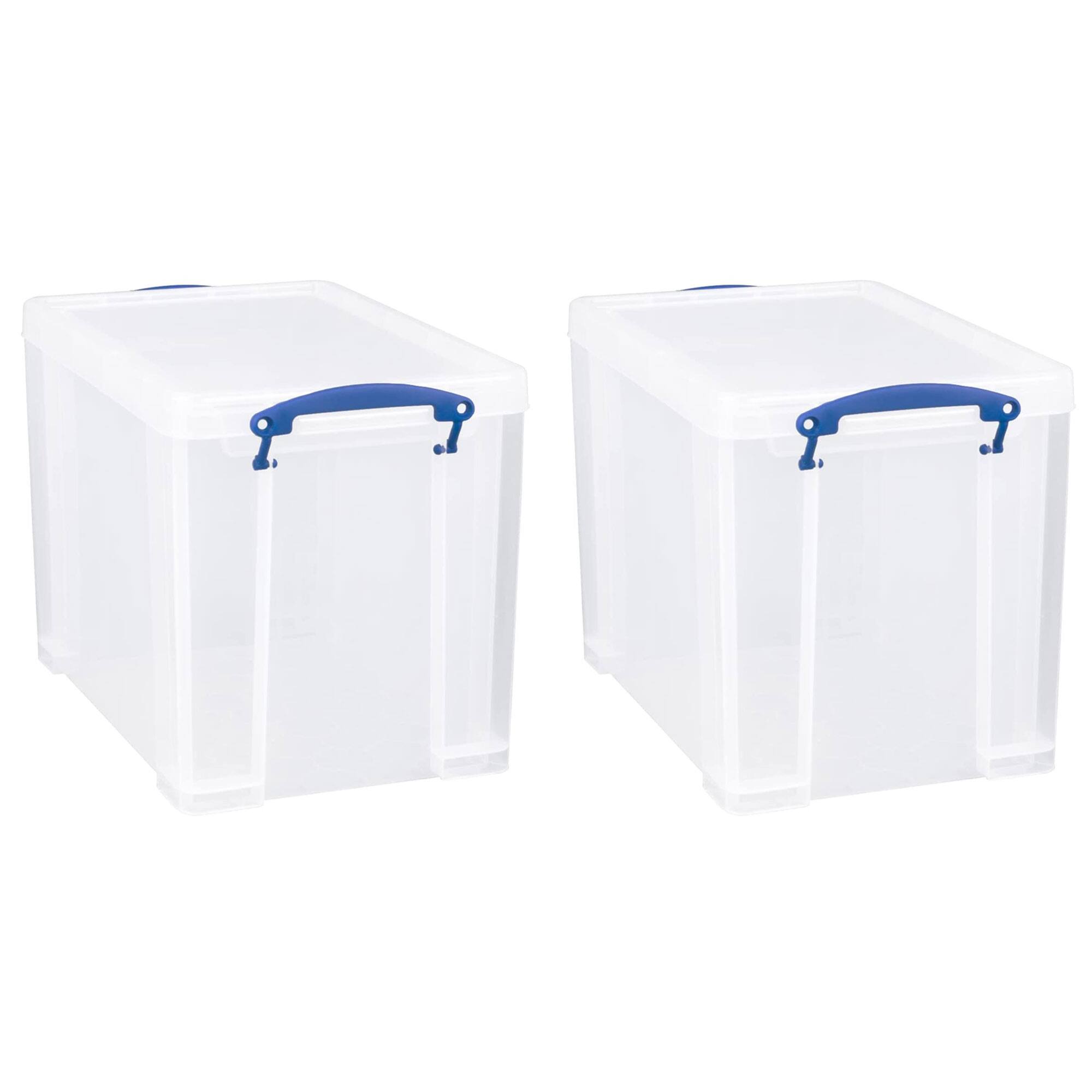 Front. Really Useful Box - Really Useful Box 19L Storage Container with Lid and Clip Lock Handles, (2 Pack) - Clear.