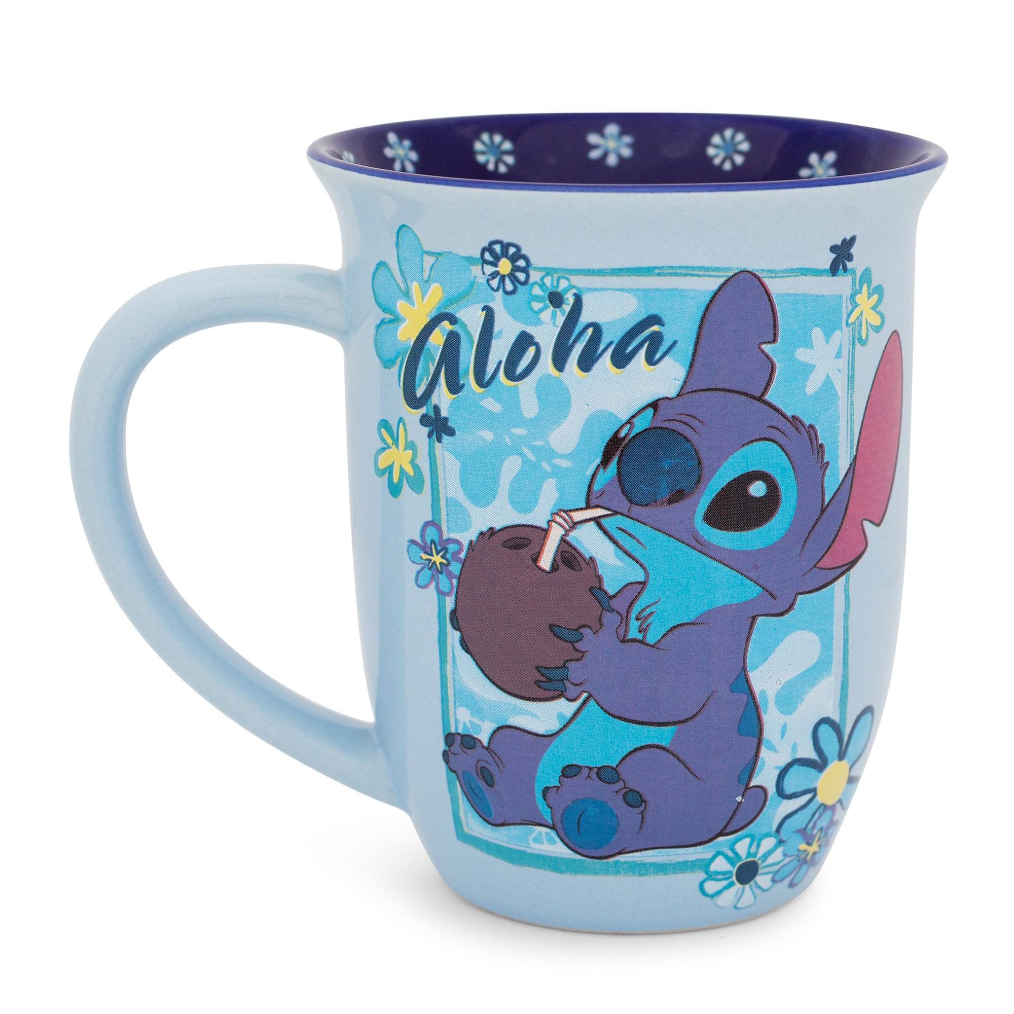 Alt View 1. Silver Buffalo - Disney Lilo & Stitch "Aloha" Wide Rim Ceramic Latte Mug | Holds 16 Ounces - Blue.
