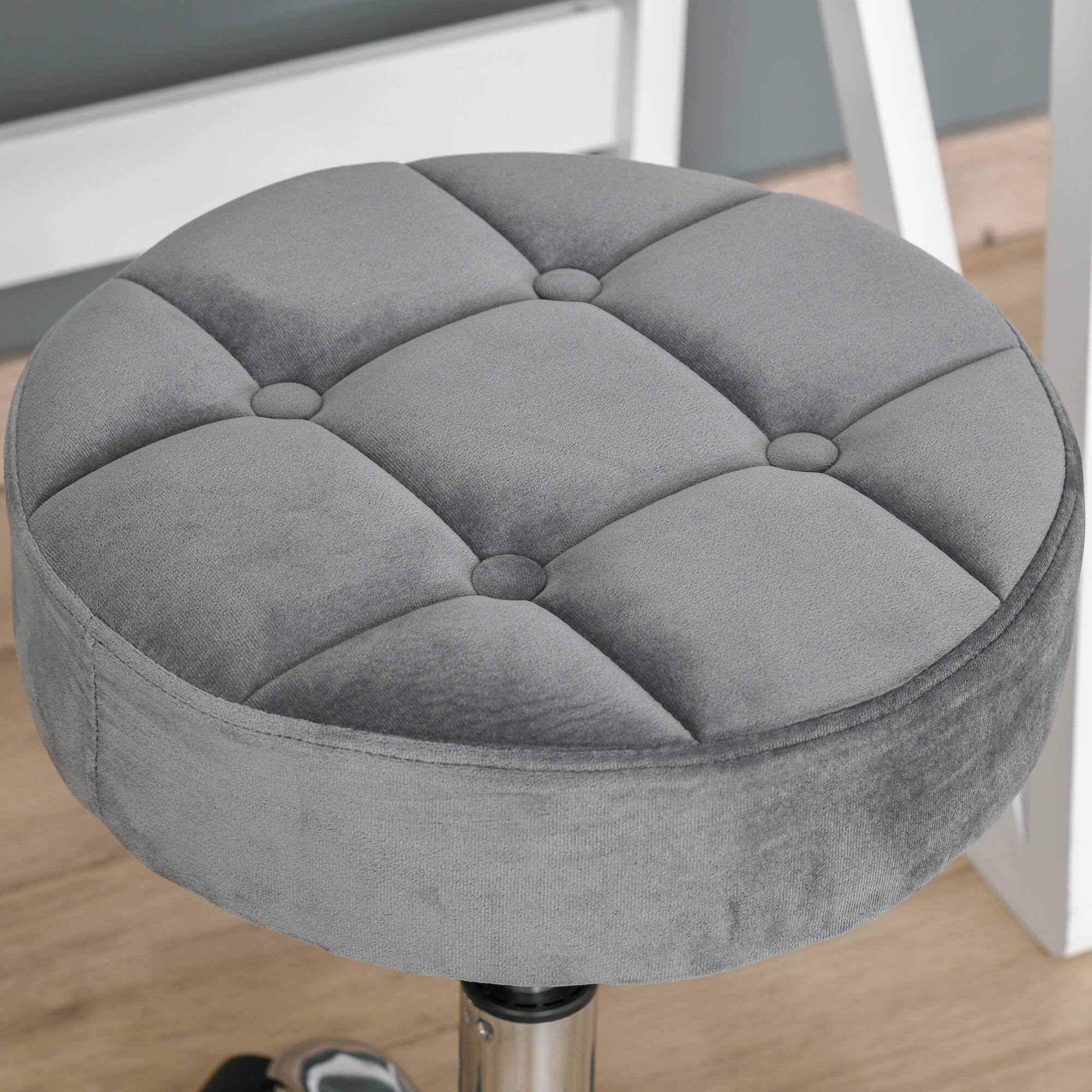 Alt View 4. Homcom - Round Rolling Stool with Height Adjustable Lift, Vanity Chair with Luxury Style Upholstery, Office Chair - Grey.