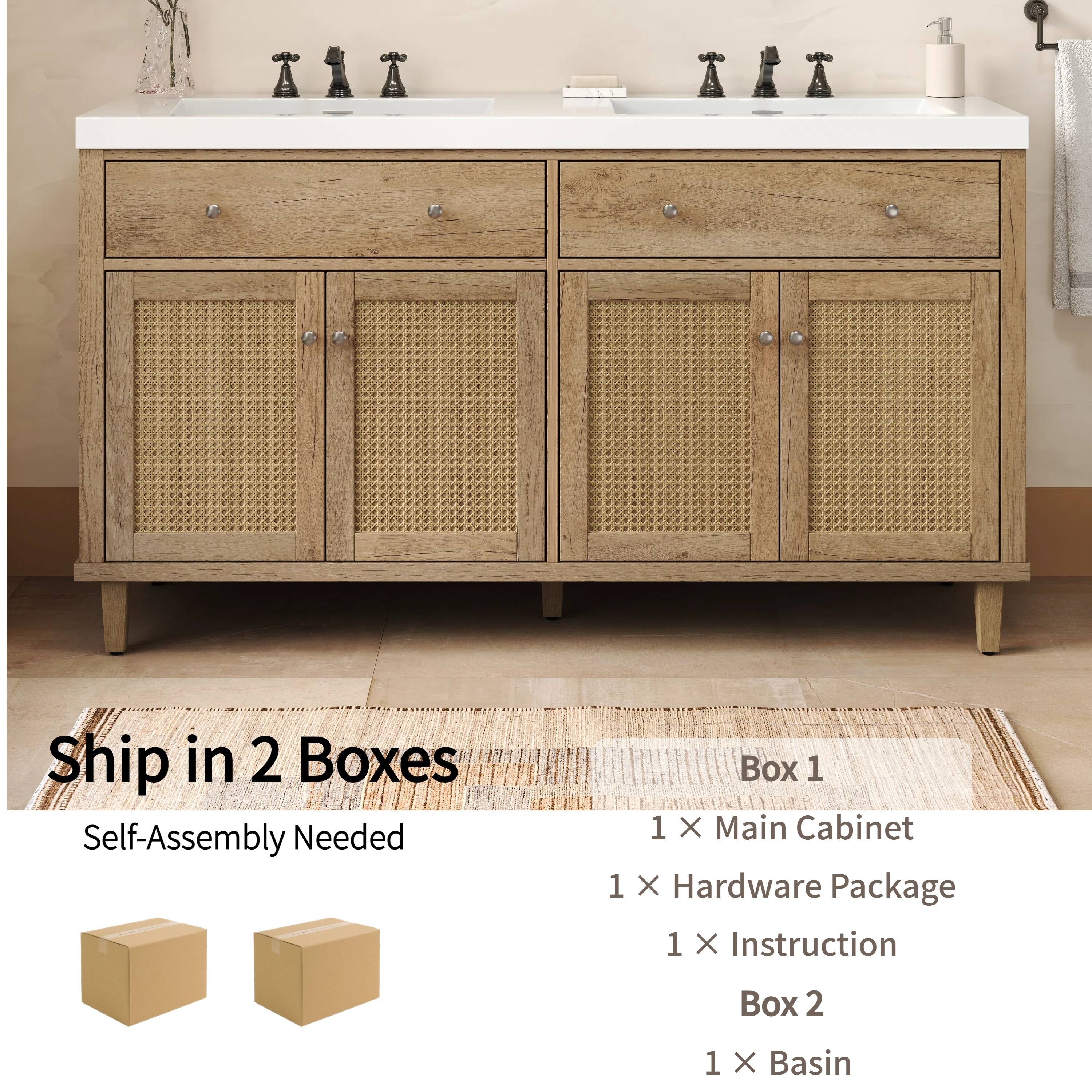 Ship in 2 Boxes  
Self-Assembly Needed  

Box 1  
1 X Main Cabinet  
1 X Hardware Package  
1 X Instruction  

Box 2  
1 X Basin