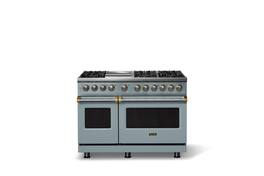 Viking - 48"W. 6 Burner Pro 5 Series 7.3 Cu. Ft. Freestanding Sealed Dual Fuel Convection Range with Brushed Brass Trim - November Sky