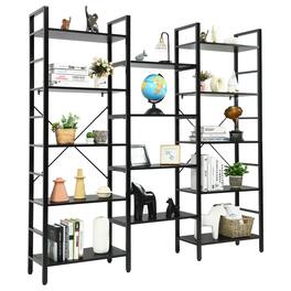 Gymax - Triple Wide 5-tier Bookcase Large Bookshelf Display Storage Shelf Vintage - Black