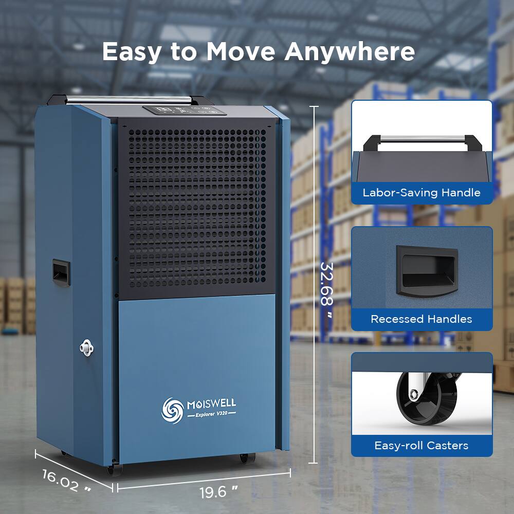 Easy to Move Anywhere

- Labor-Saving Handle
- 32.68" Recessed Handles
- 16.02" x 19.6" Easy-roll Casters

MOISWELL Explorer V320