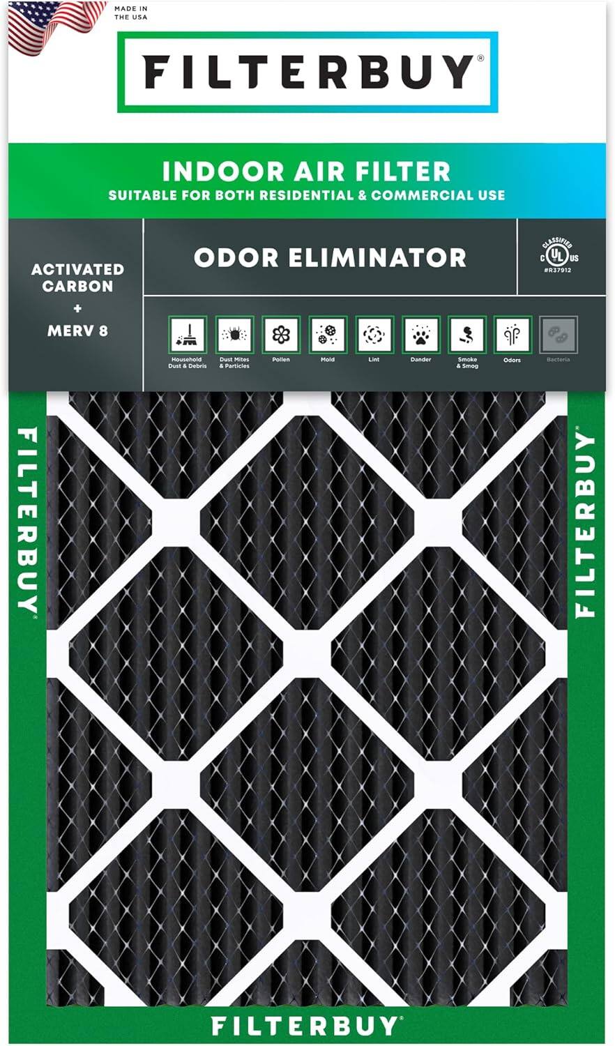 Filterbuy - 14x25x1 MERV 10 Odor & Allergy Defense, Electrostatic Pleated HVAC AC Furnace Air Filters Replacement (1-Pack) - Black