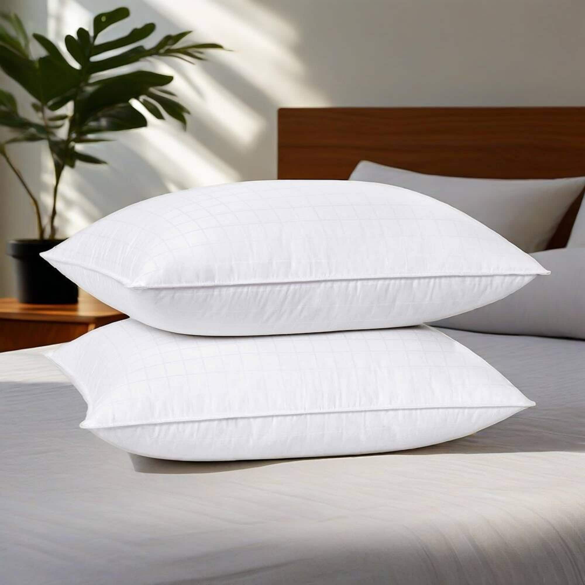 Peace Nest - Down Bed Pillow with Pillow-in-a-Pillow Design, 300TC Cotton & Medium Support - White