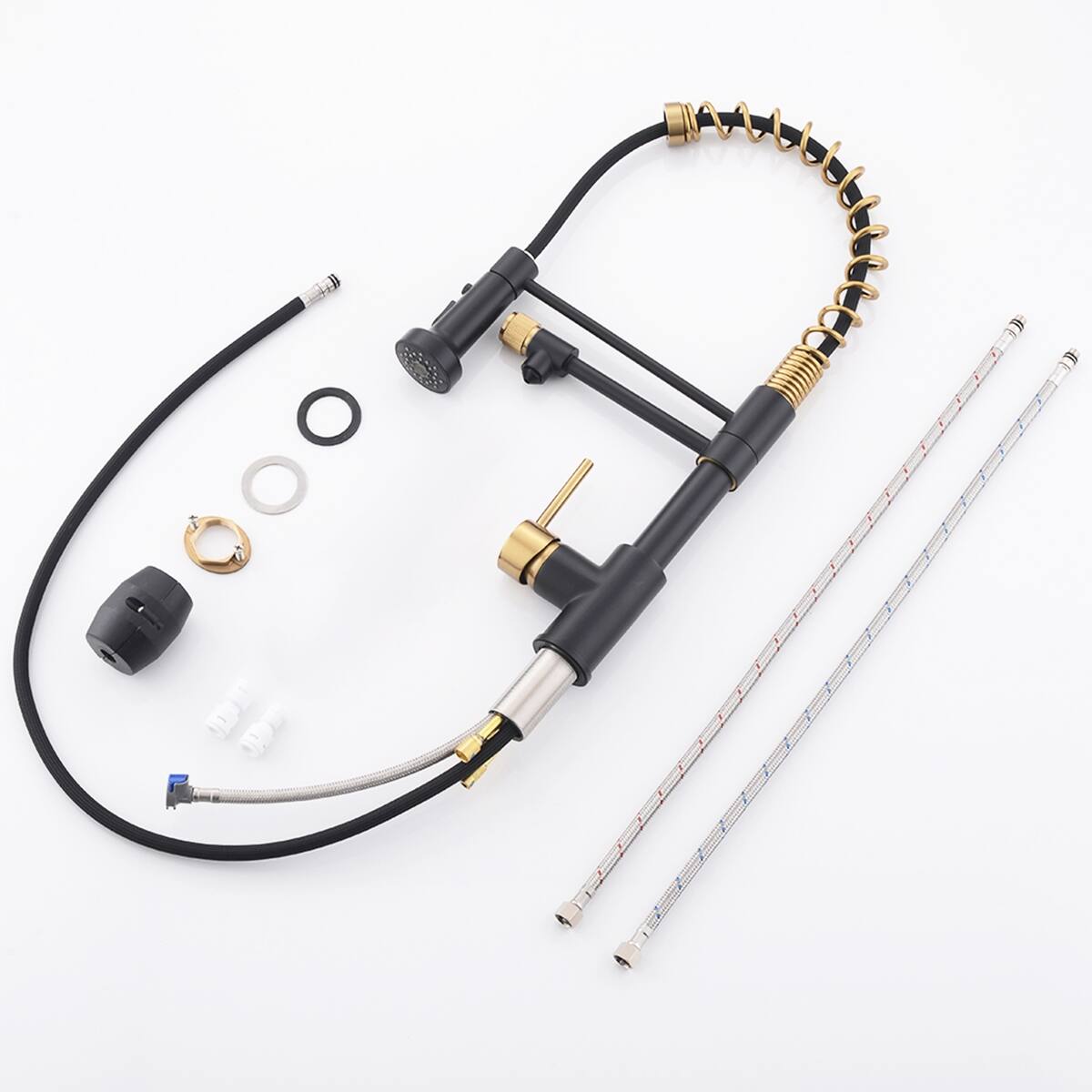 Angle. Ropilly - Ropilly Contemporary Dual Outlet Kitchen Faucet with Pull Down Sprayer, Black and Gold Brass Water Filter Faucet - Black and Gold.