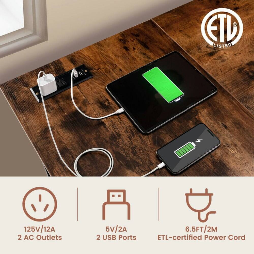 ETL LISTED  
125V/12A  
2 AC Outlets  
5V/2A  
2 USB Ports  
6.5FT/2M  
ETL-certified Power Cord