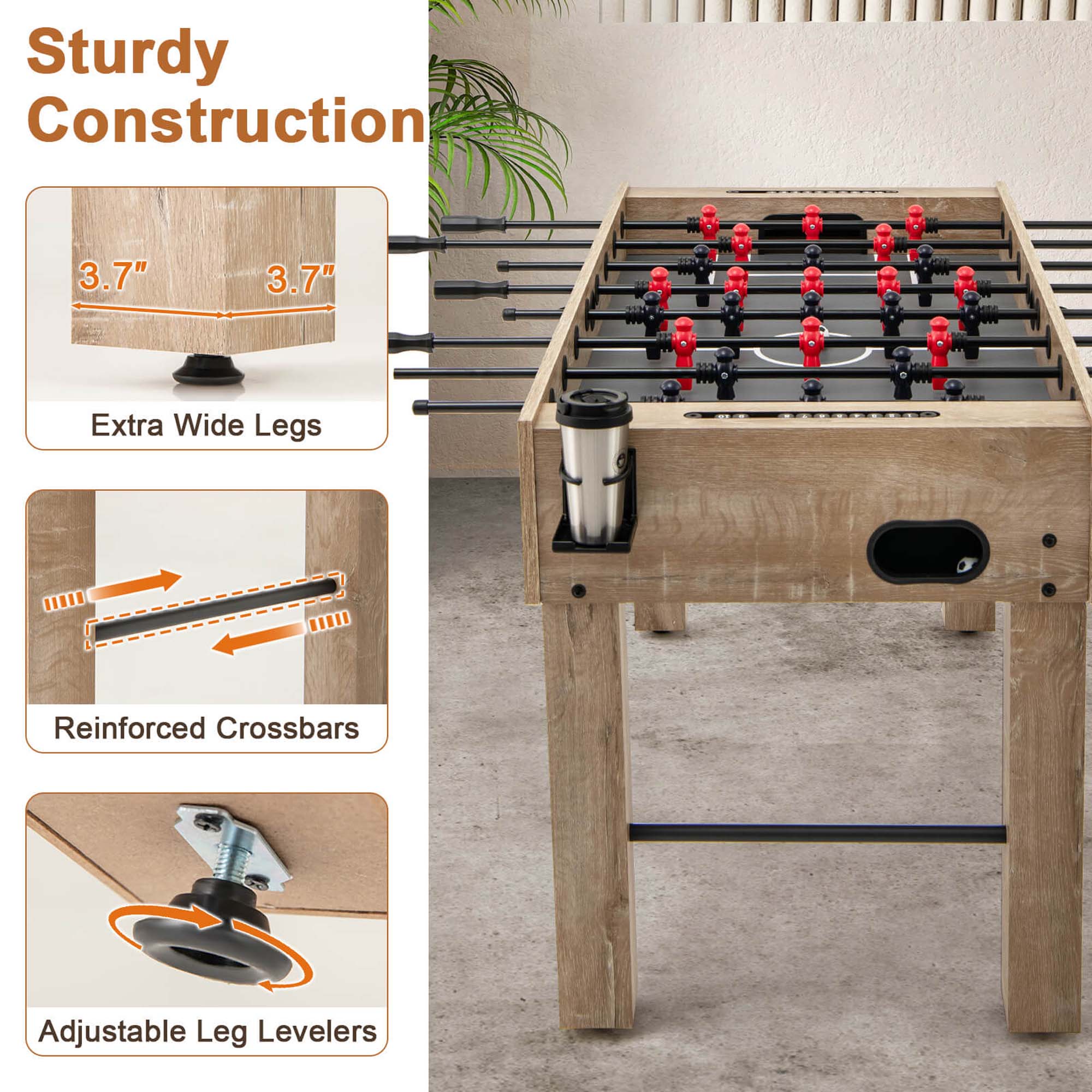 Sturdy Construction

- Extra Wide Legs: 3.7" x 3.7"
- Reinforced Crossbars
- Adjustable Leg Levelers