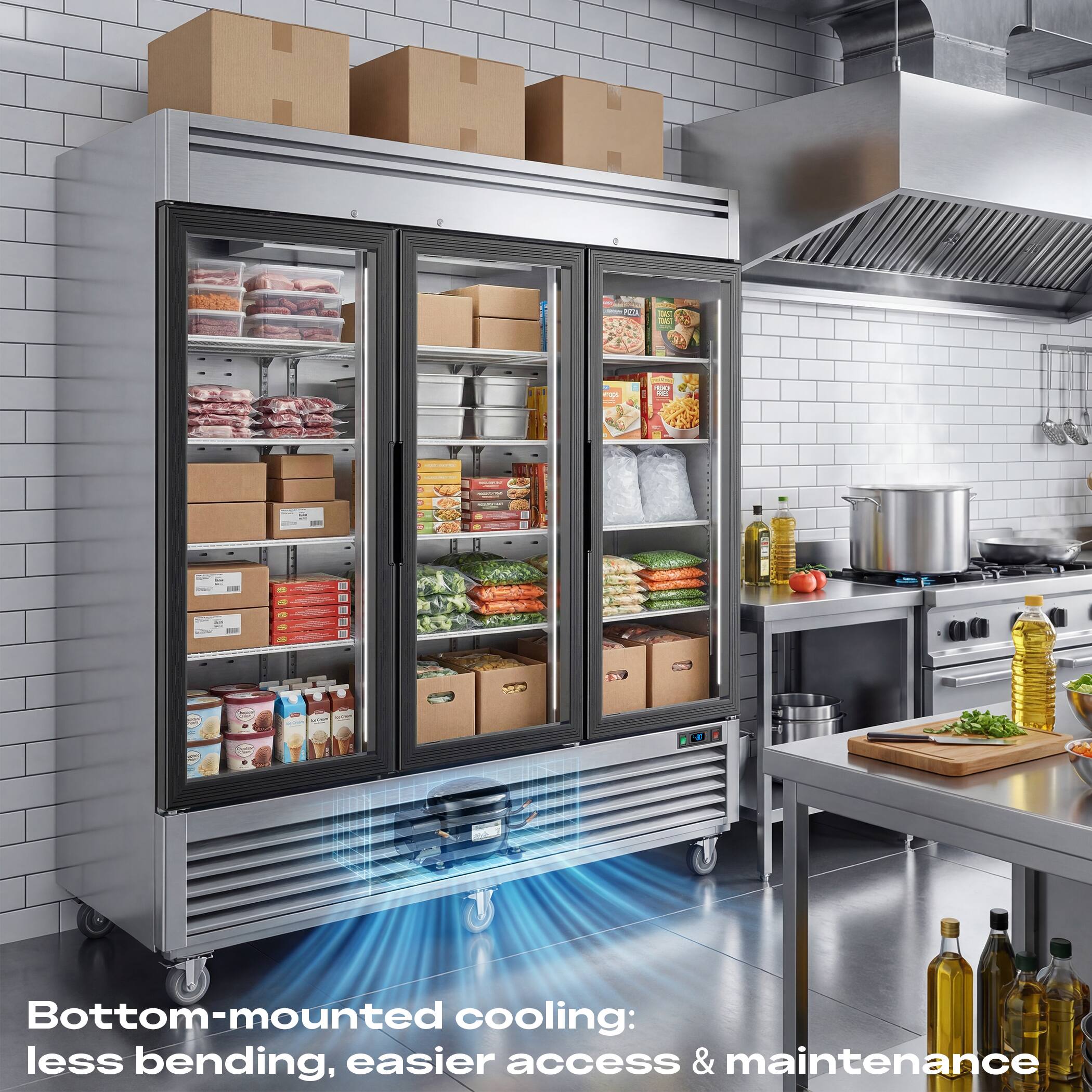 Bottom-mounted cooling: less bending, easier access & maintenance