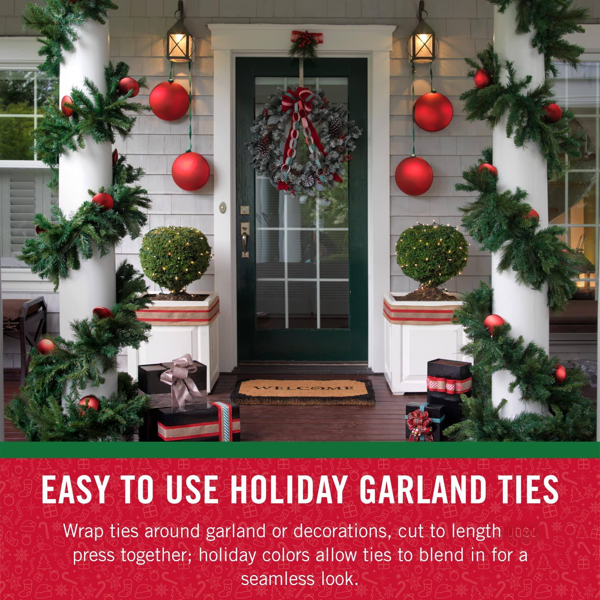 EASY TO USE HOLIDAY GARLAND TIES

Wrap ties around garland or decorations, cut to length, press together; holiday colors allow ties to blend in for a seamless look.