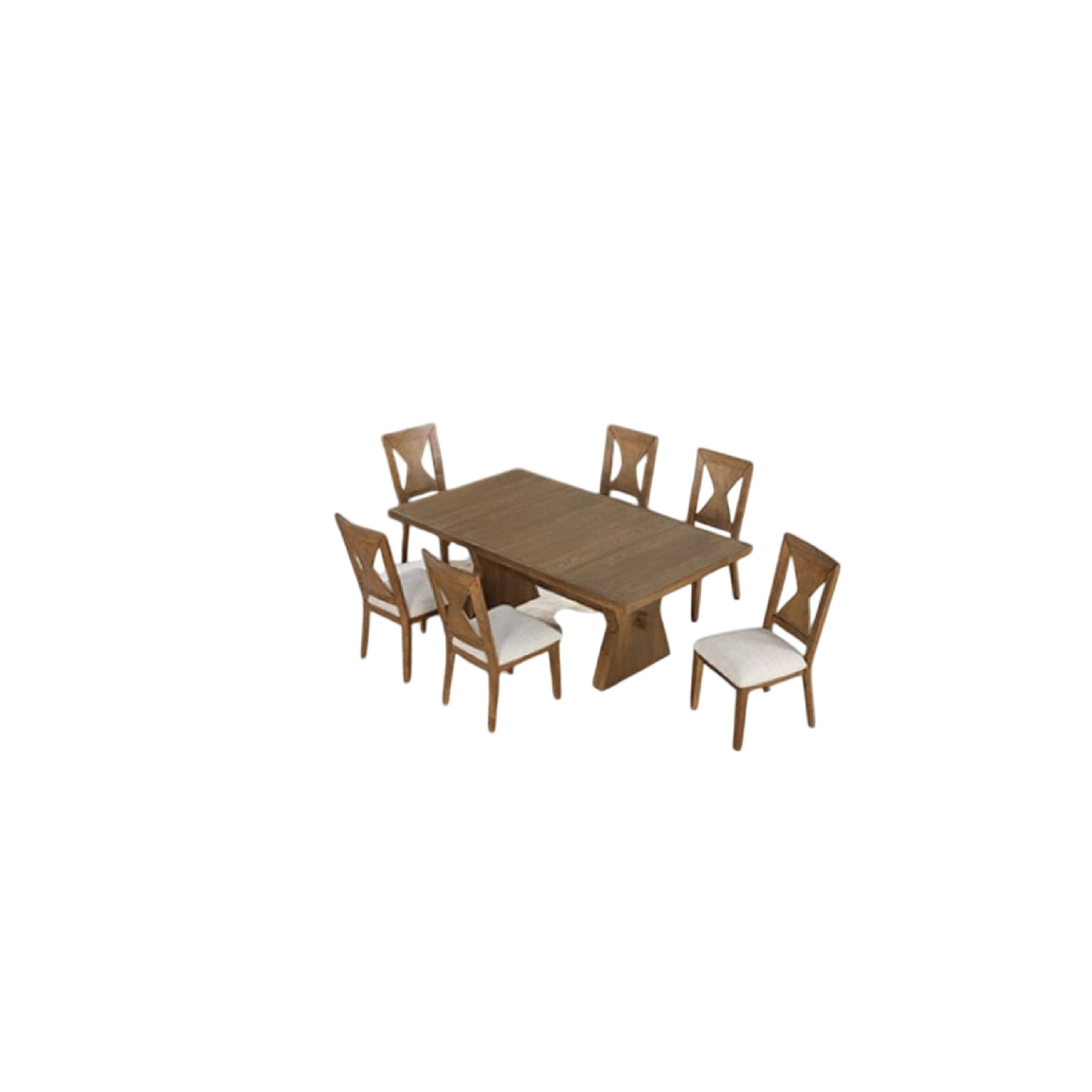 Alt View 1. Manhattan Lane - Zivy 7pc Dining Table Set, Modern Farmhouse Oak Brown, 6 Fabric Chairs - Oak Brown, White.