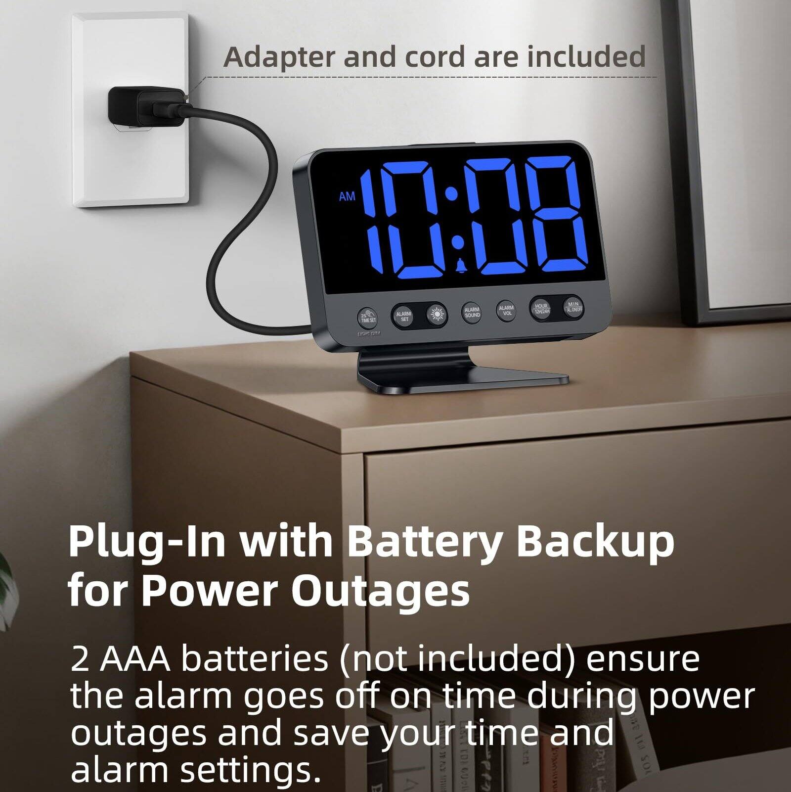 Adapter and cord are included

AM 1700 HA MA 1 AAM - AL - AR M

Plug-In with Battery Backup for Power Outages

2 AAA batteries (not included) ensure the alarm goes off on time during power outages and save your time and alarm settings.